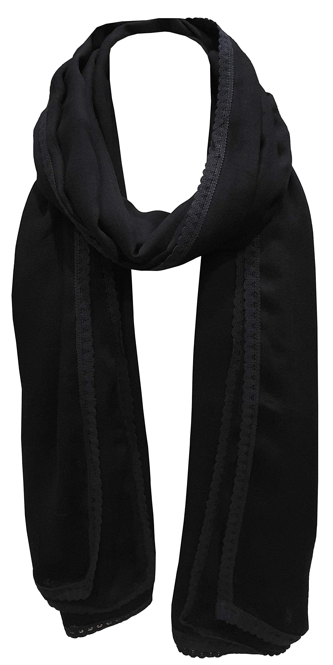 World of Shawls New Ladies Womens Plain with Delicate Lace Crochet Border Scarf Scarves Maxi Wrap