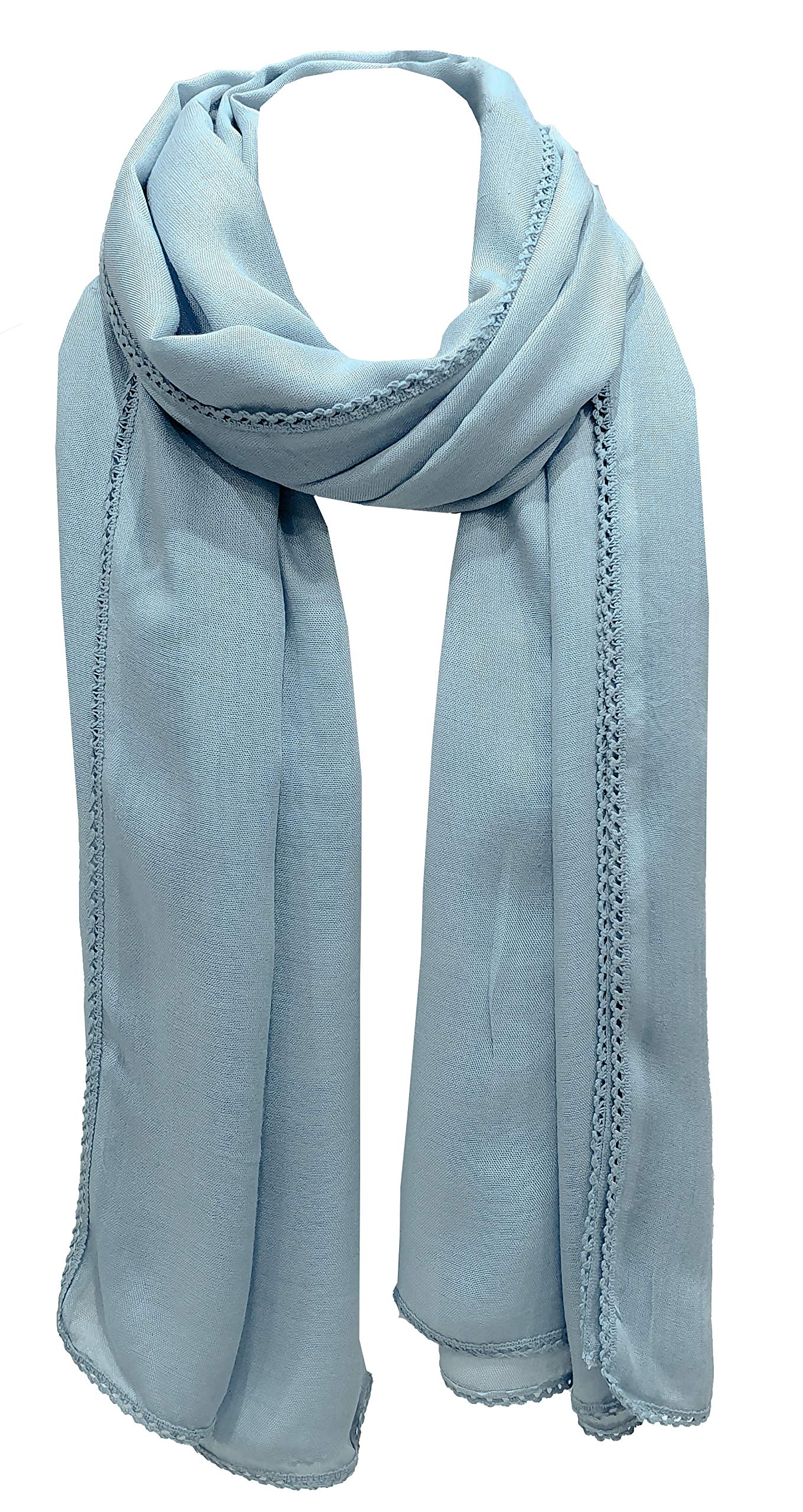 World of Shawls New Ladies Womens Plain with Delicate Lace Crochet Border Scarf Scarves Maxi Wrap