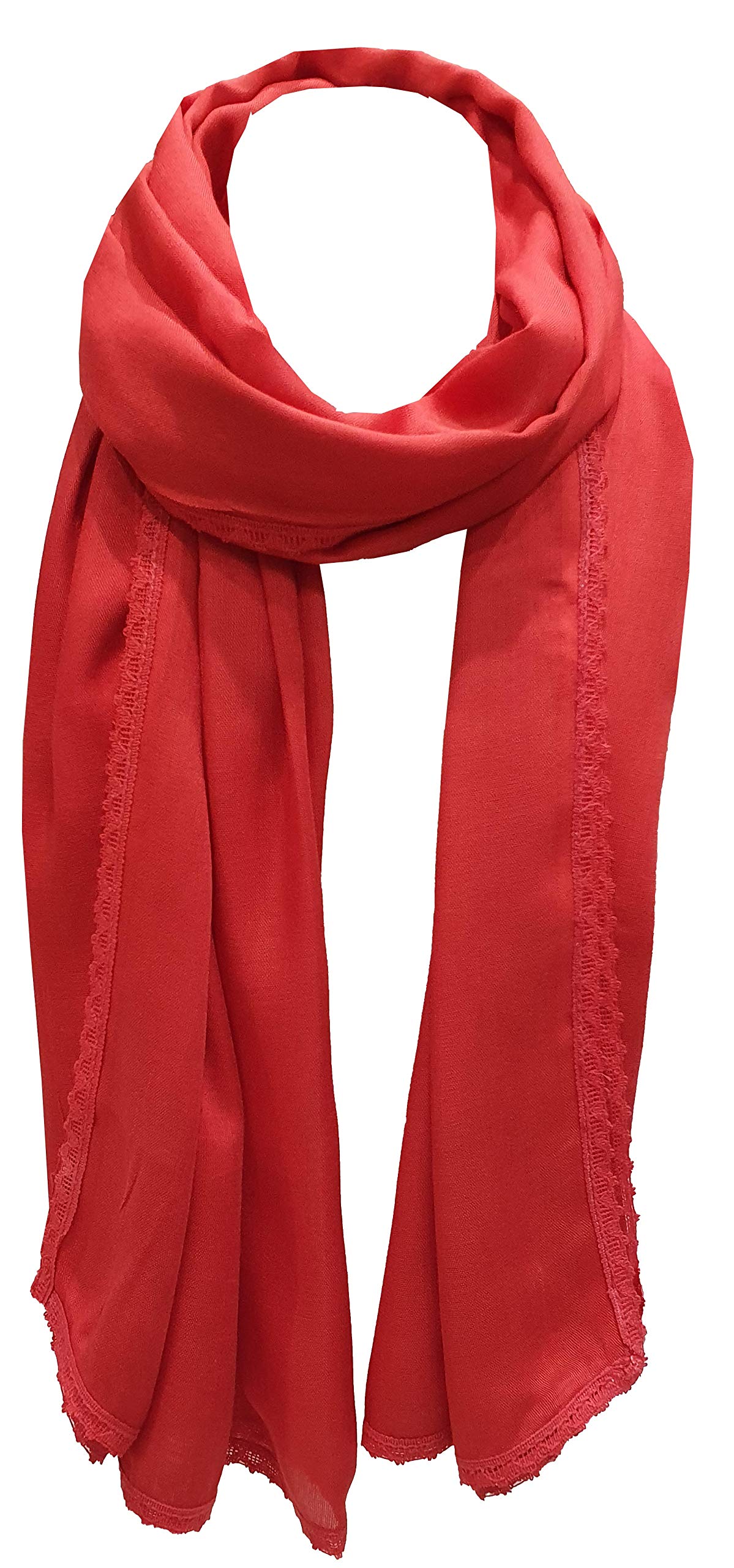 World of Shawls New Ladies Womens Plain with Delicate Lace Crochet Border Scarf Scarves Maxi Wrap