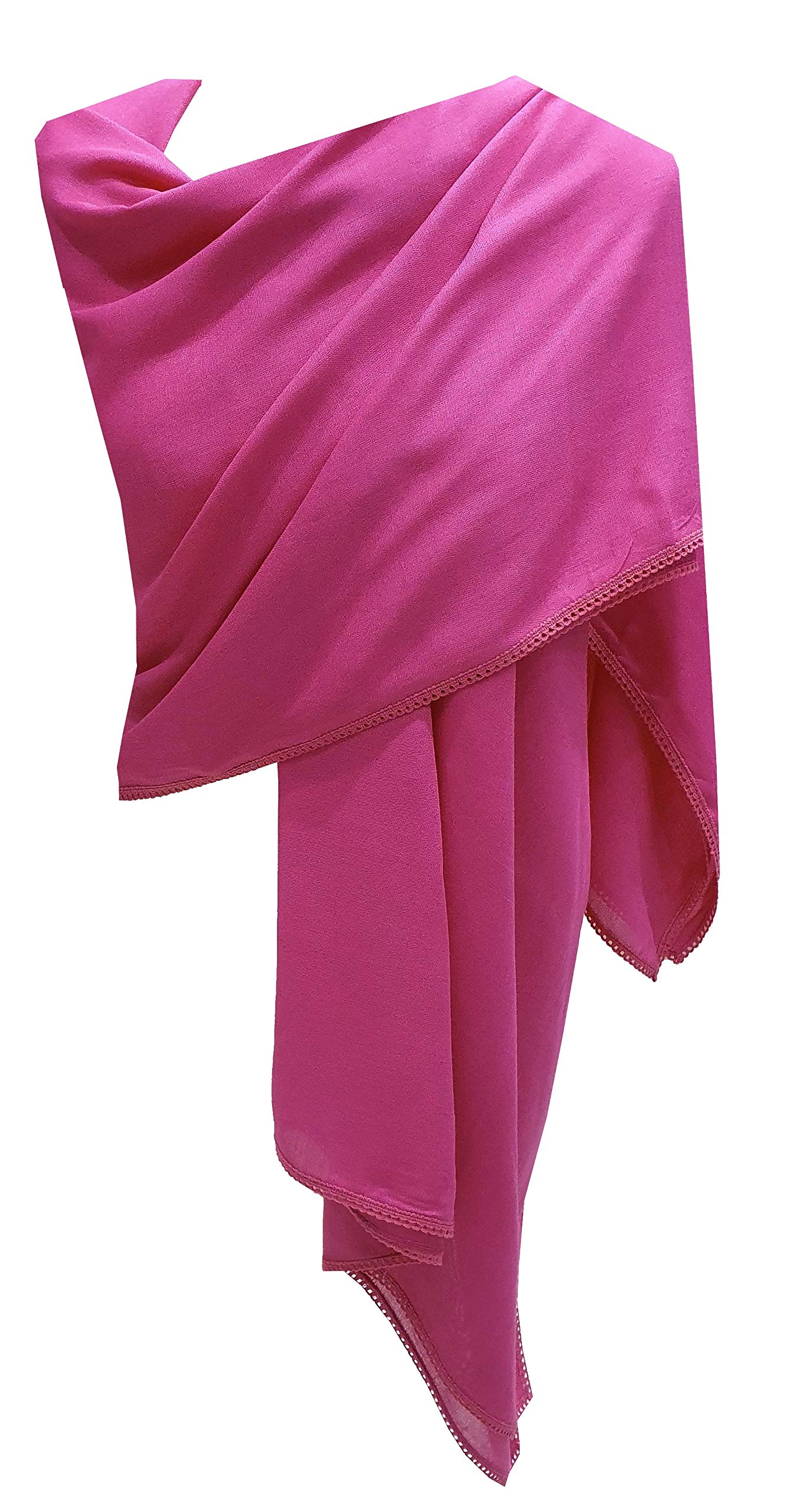 World of Shawls New Ladies Womens Plain with Delicate Lace Crochet Border Scarf Scarves Maxi Wrap