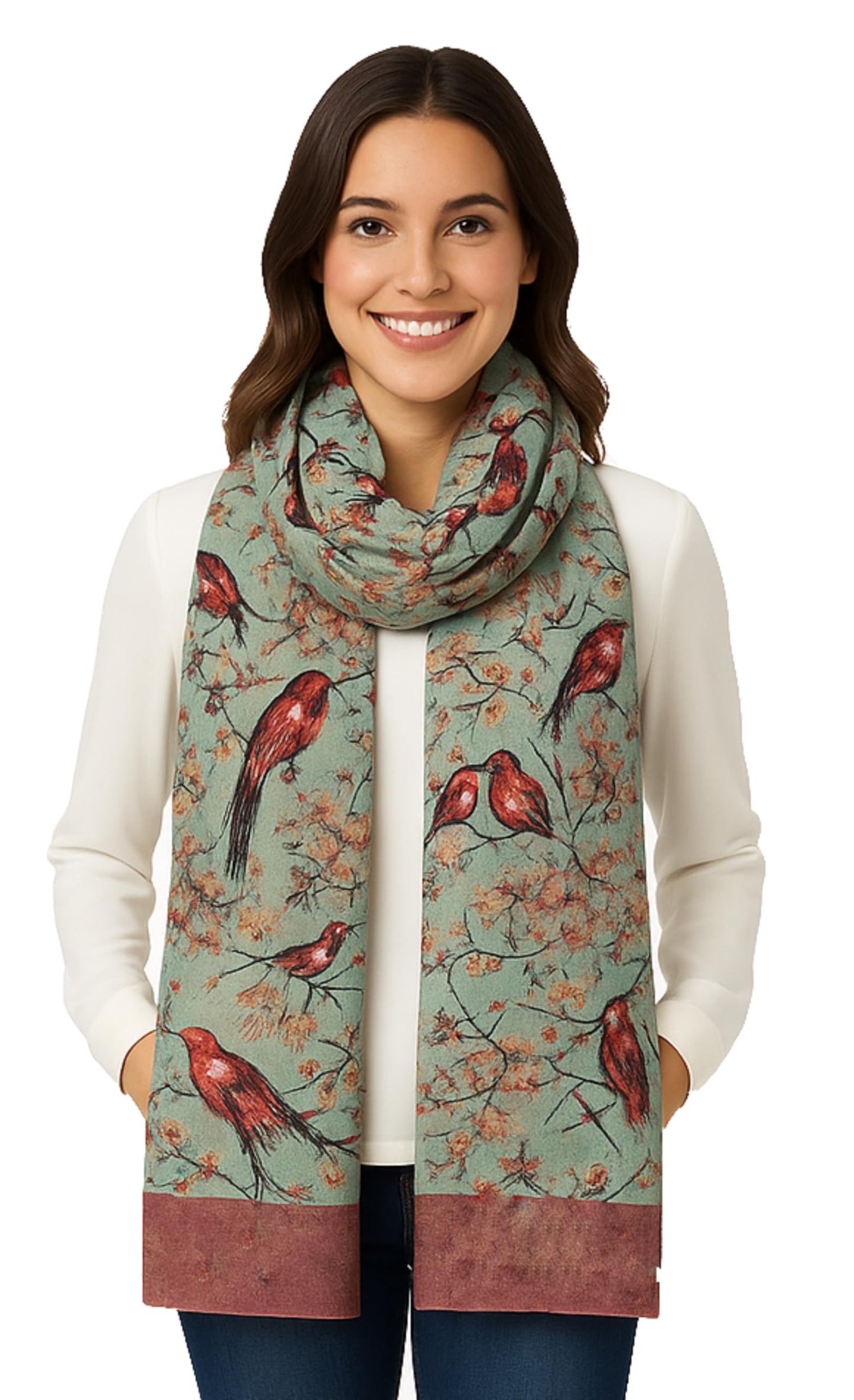 World of Shawls Women’s Lightweight Fashion Scarf – Soft Winter Wrap for Ladies, Long Shawl Scarf for Gifting, Bird & Floral Print Designs