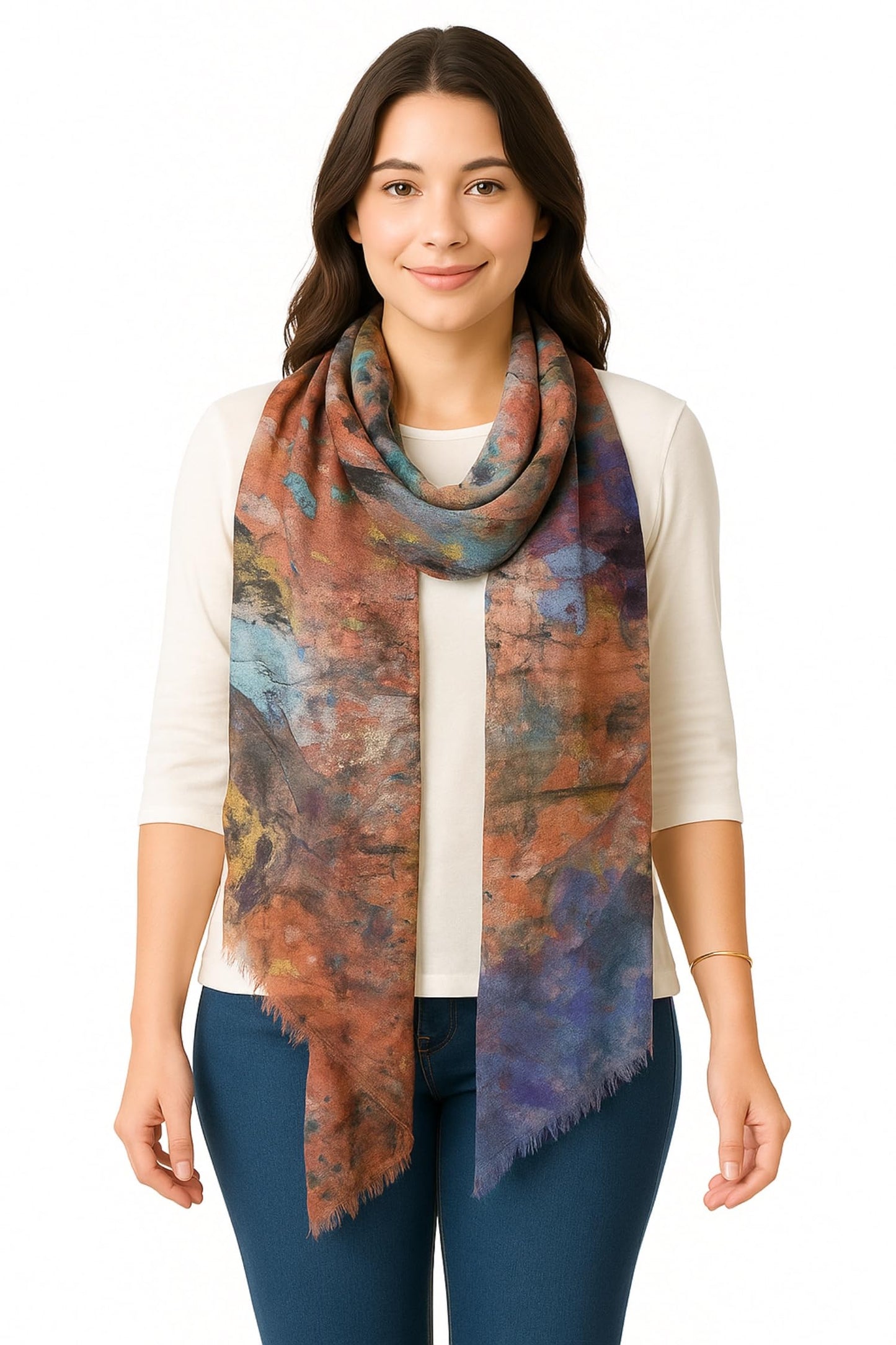 World of Shawls Women’s Artistic Watercolor Scarf – Soft Lightweight Wrap Shawl – Fashion Accessory for All Seasons