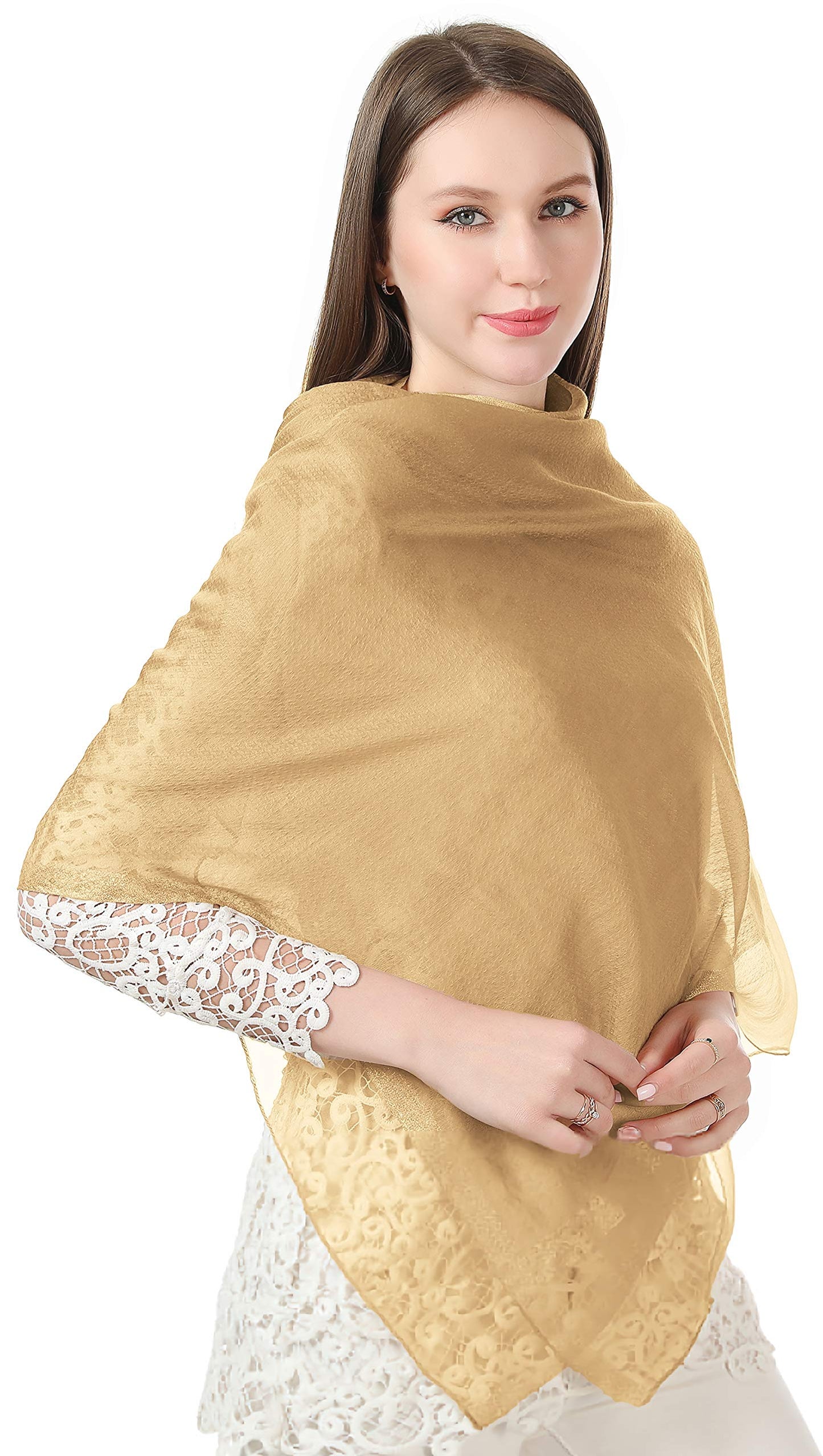 World of Shawls Sheer Double Texture and Two Tone with Gold Shimmer Border Scarf Wrap Stole Occasion Party Prom Wedding Event