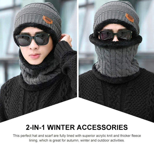 World of Shawls Unisex Men Women Knitted Fleece Beanie Hat and Loop Circle Scarf Snood Set Warm Soft and Comfortable
