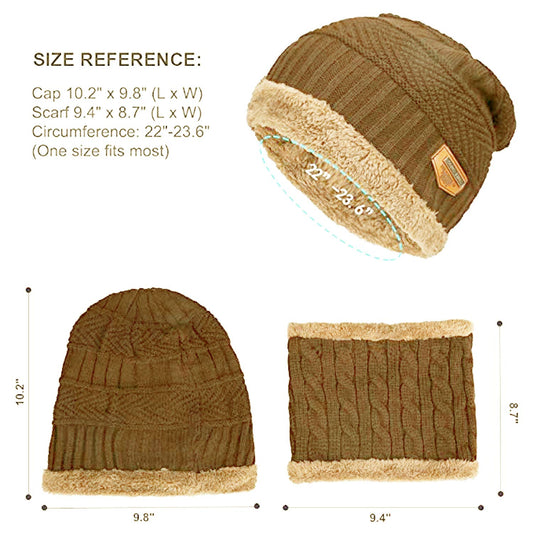 World of Shawls Unisex Men Women Knitted Fleece Beanie Hat and Loop Circle Scarf Snood Set Warm Soft and Comfortable