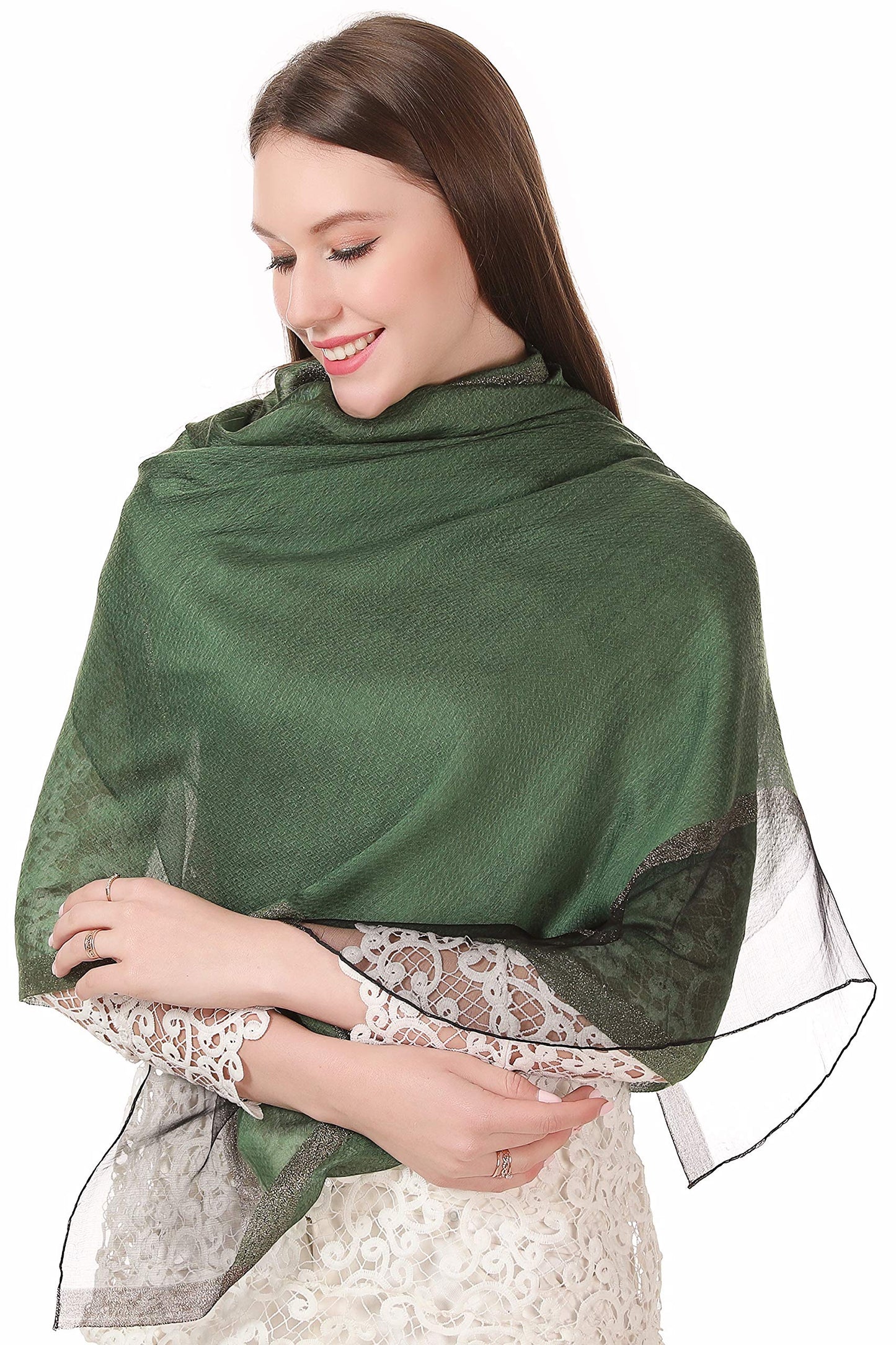 World of Shawls Sheer Double Texture and Two Tone with Gold Shimmer Border Scarf Wrap Stole Occasion Party Prom Wedding Event