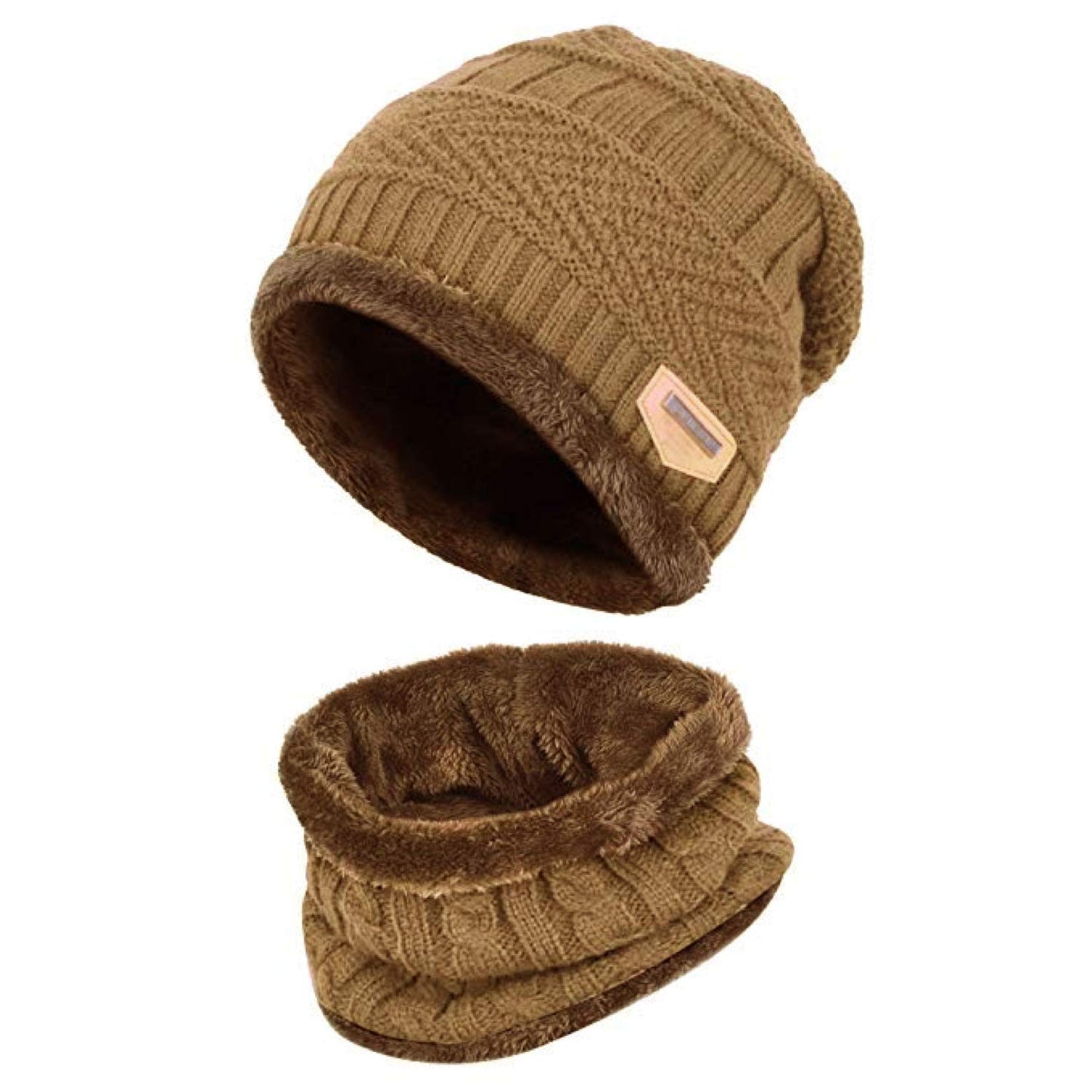 World of Shawls Unisex Men Women Knitted Fleece Beanie Hat and Loop Circle Scarf Snood Set Warm Soft and Comfortable