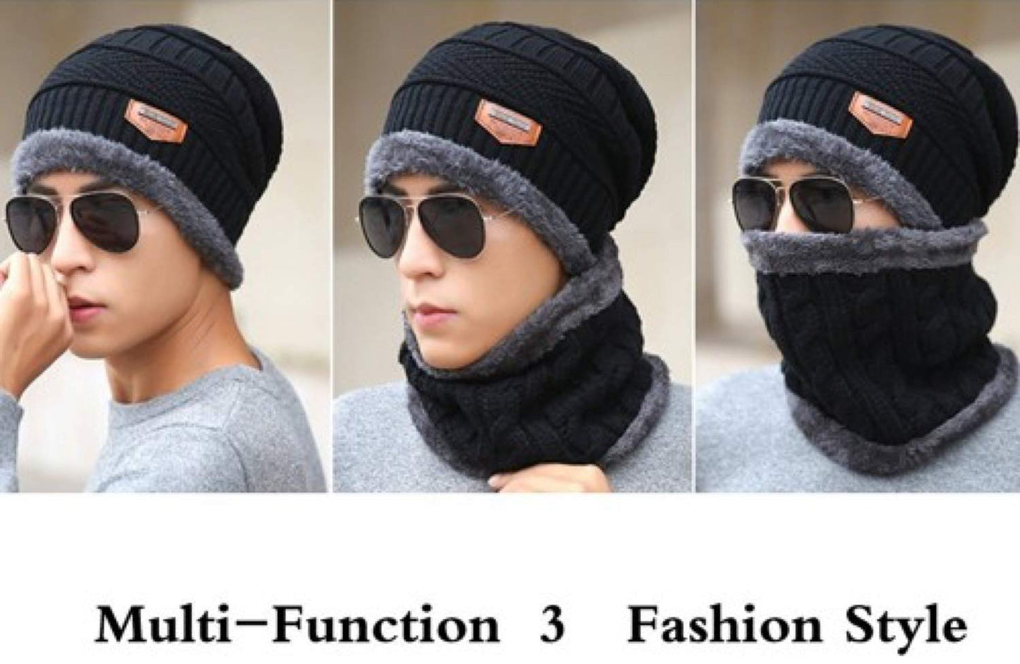 World of Shawls Unisex Men Women Knitted Fleece Beanie Hat and Loop Circle Scarf Snood Set Warm Soft and Comfortable