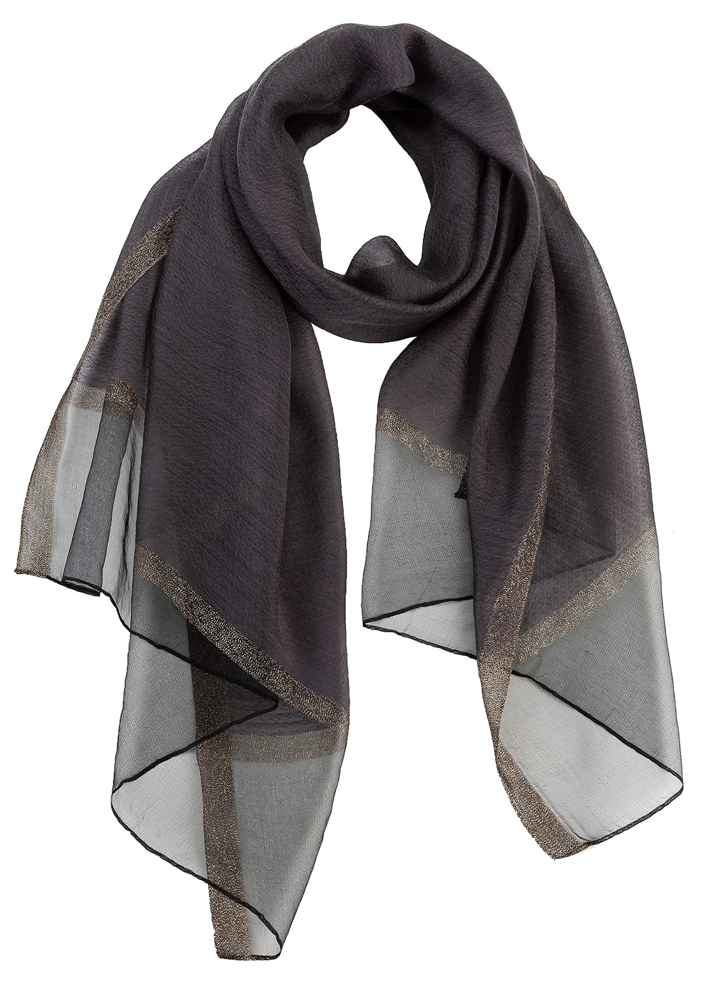 World of Shawls Sheer Double Texture and Two Tone with Gold Shimmer Border Scarf Wrap Stole Occasion Party Prom Wedding Event