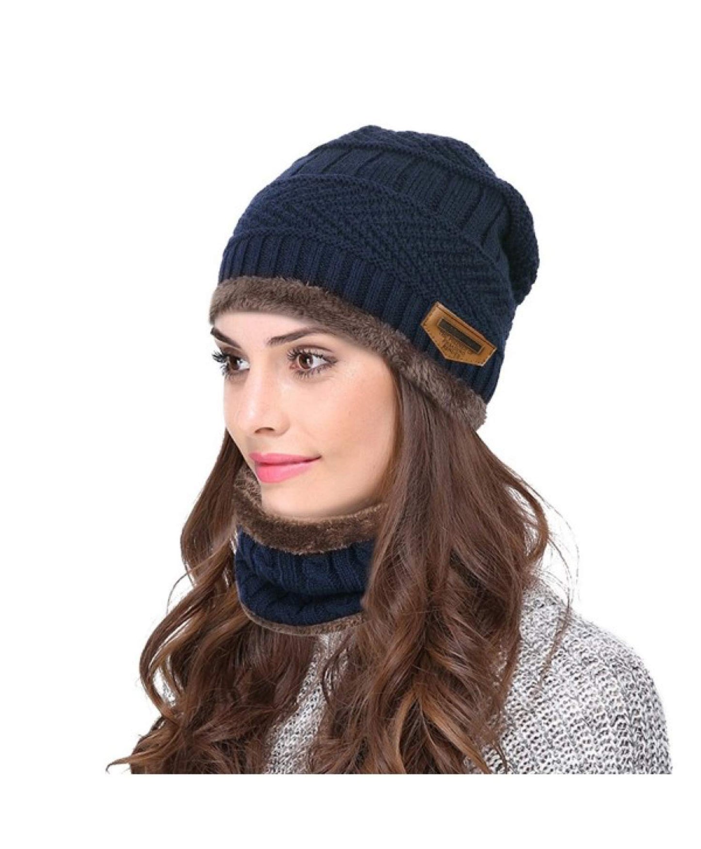World of Shawls Unisex Men Women Knitted Fleece Beanie Hat and Loop Circle Scarf Snood Set Warm Soft and Comfortable