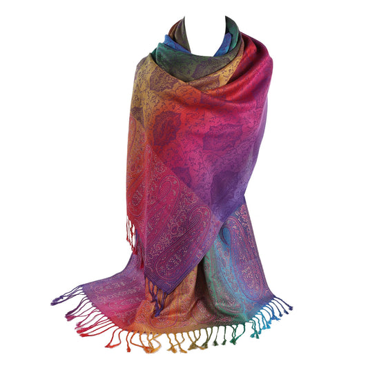 Rainbow Multicolour Pashmina Jacquard Women Ladies Scarf Shawls Wrap