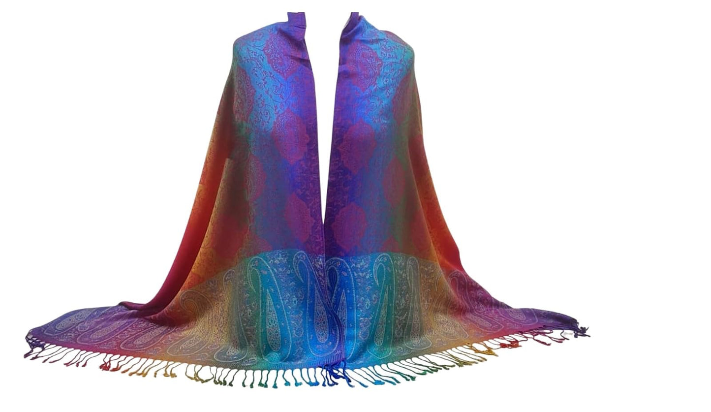 Rainbow Multicolour Pashmina Jacquard Women Ladies Scarf Shawls Wrap