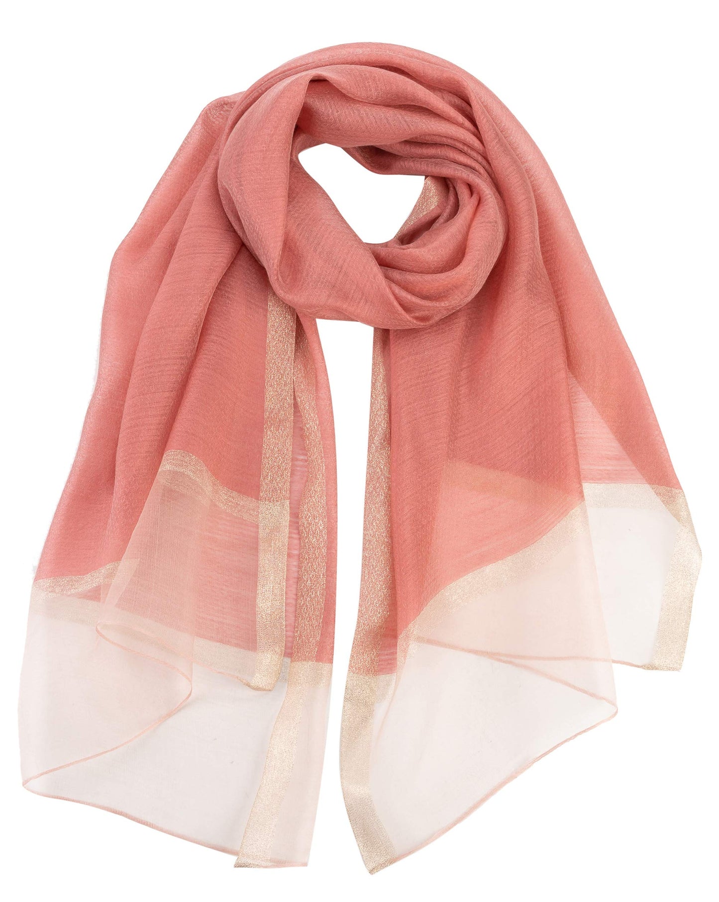 World of Shawls Sheer Double Texture and Two Tone with Gold Shimmer Border Scarf Wrap Stole Occasion Party Prom Wedding Event