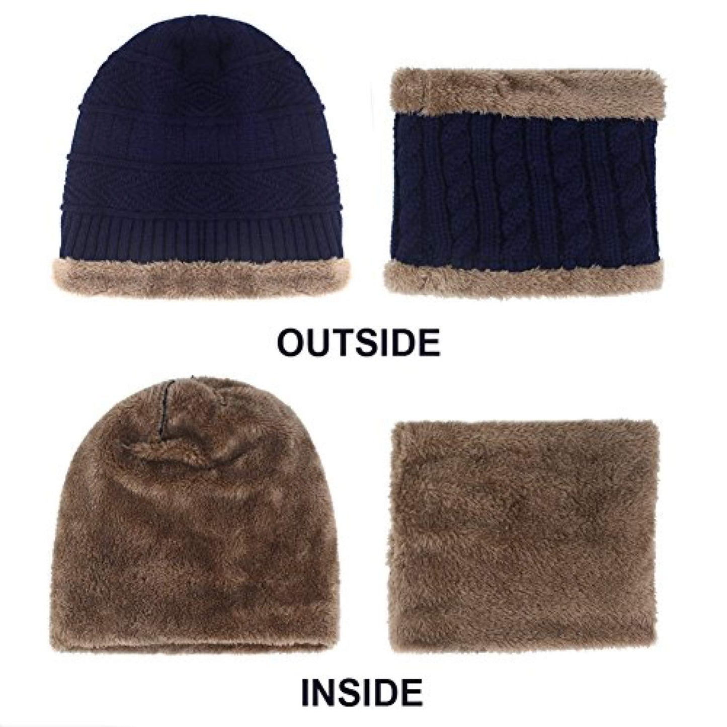 World of Shawls Unisex Men Women Knitted Fleece Beanie Hat and Loop Circle Scarf Snood Set Warm Soft and Comfortable