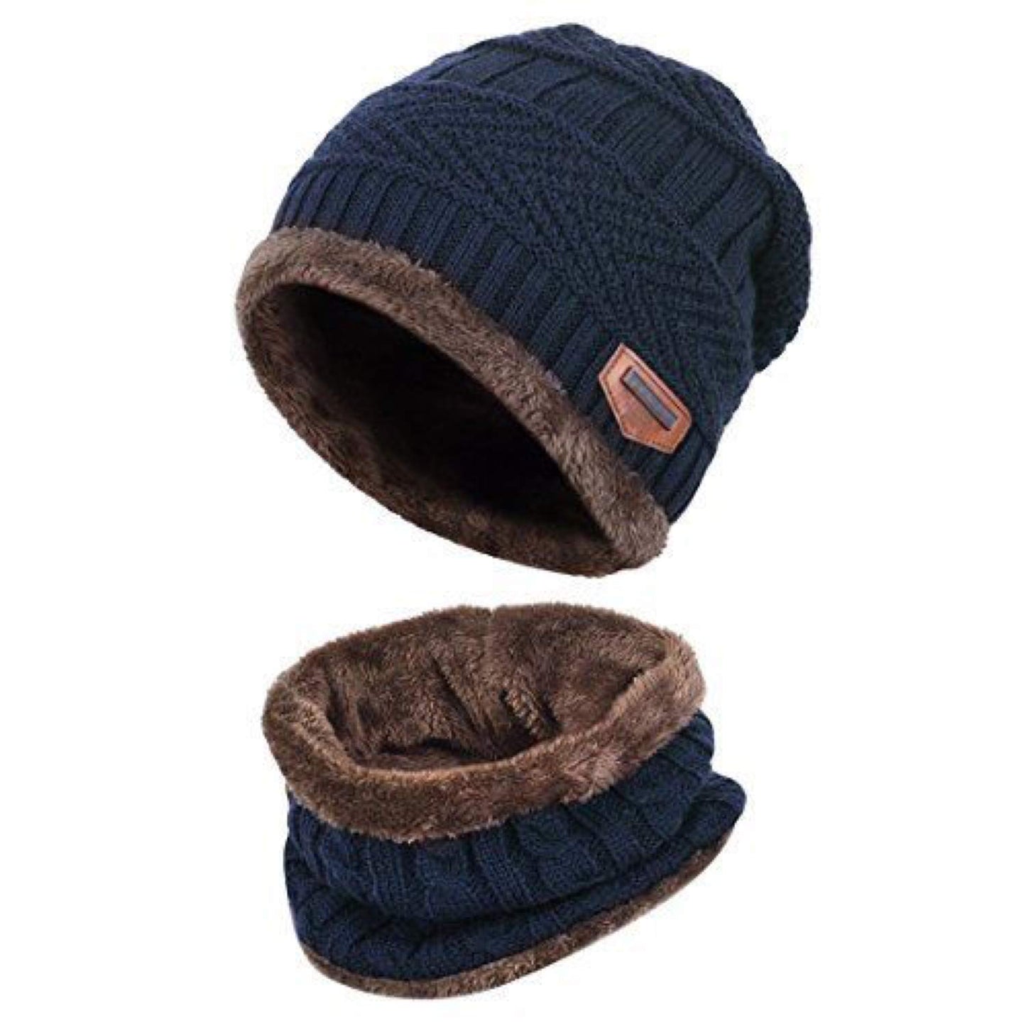 World of Shawls Unisex Men Women Knitted Fleece Beanie Hat and Loop Circle Scarf Snood Set Warm Soft and Comfortable