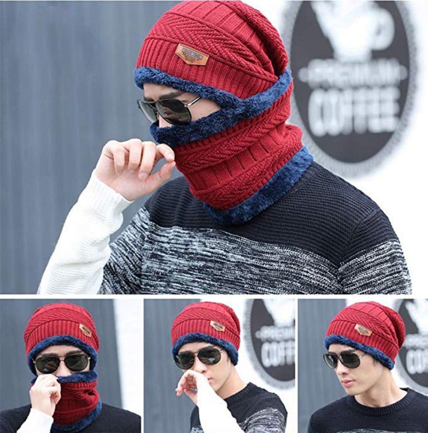 World of Shawls Unisex Men Women Knitted Fleece Beanie Hat and Loop Circle Scarf Snood Set Warm Soft and Comfortable