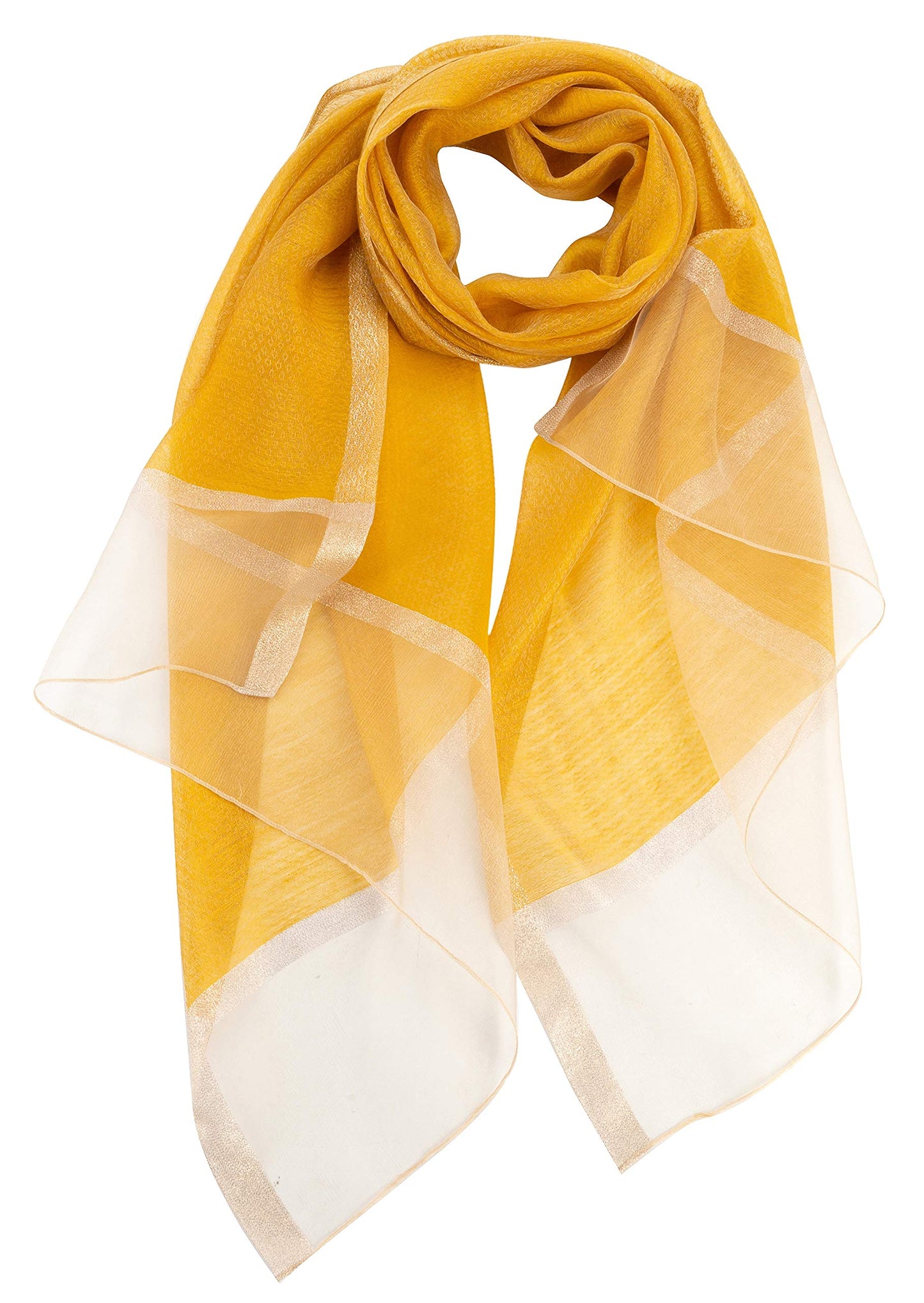 World of Shawls Sheer Double Texture and Two Tone with Gold Shimmer Border Scarf Wrap Stole Occasion Party Prom Wedding Event