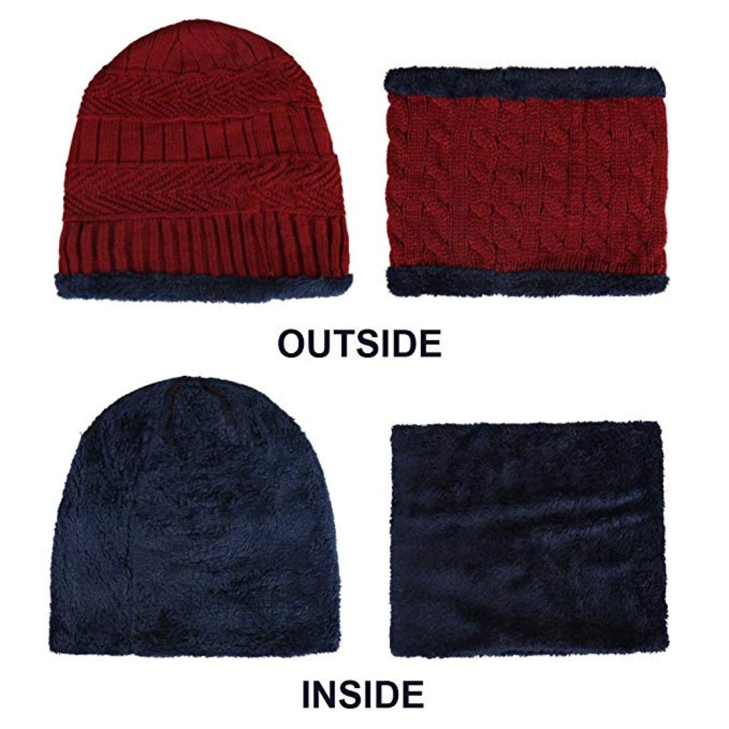 World of Shawls Unisex Men Women Knitted Fleece Beanie Hat and Loop Circle Scarf Snood Set Warm Soft and Comfortable