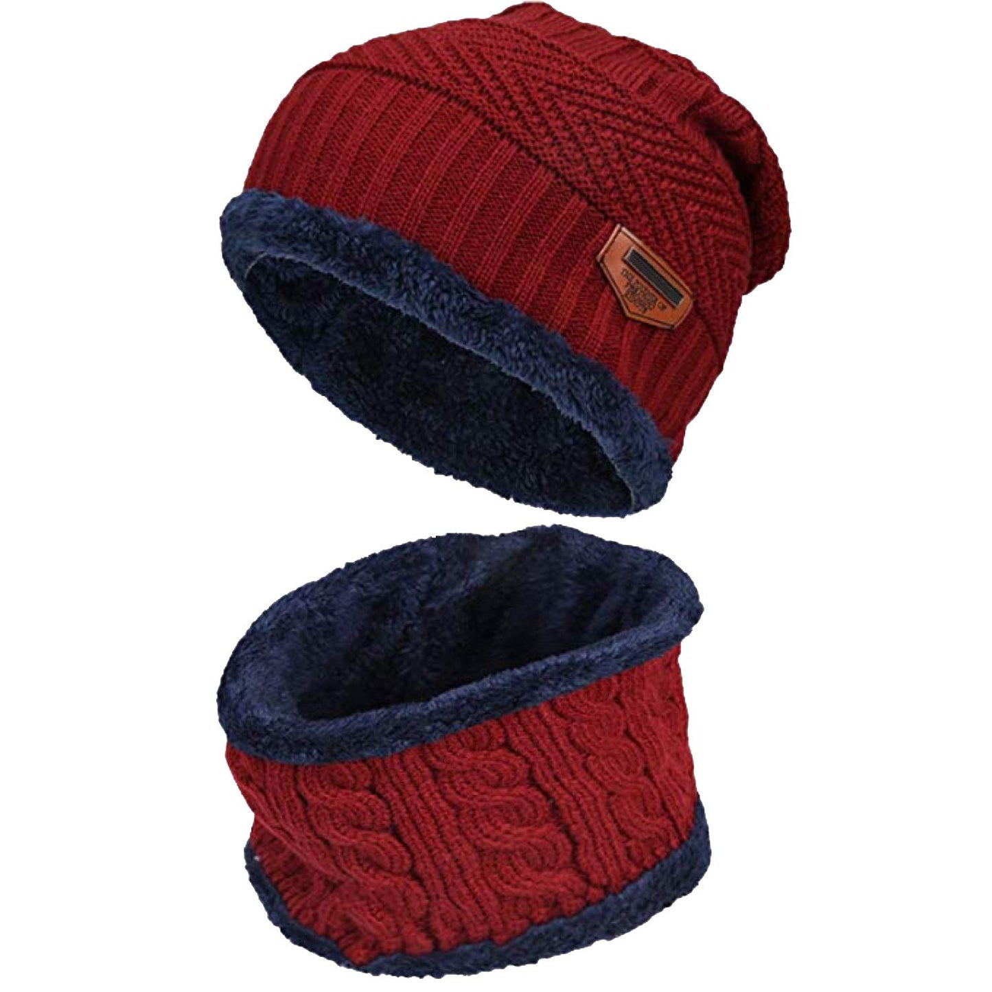World of Shawls Unisex Men Women Knitted Fleece Beanie Hat and Loop Circle Scarf Snood Set Warm Soft and Comfortable