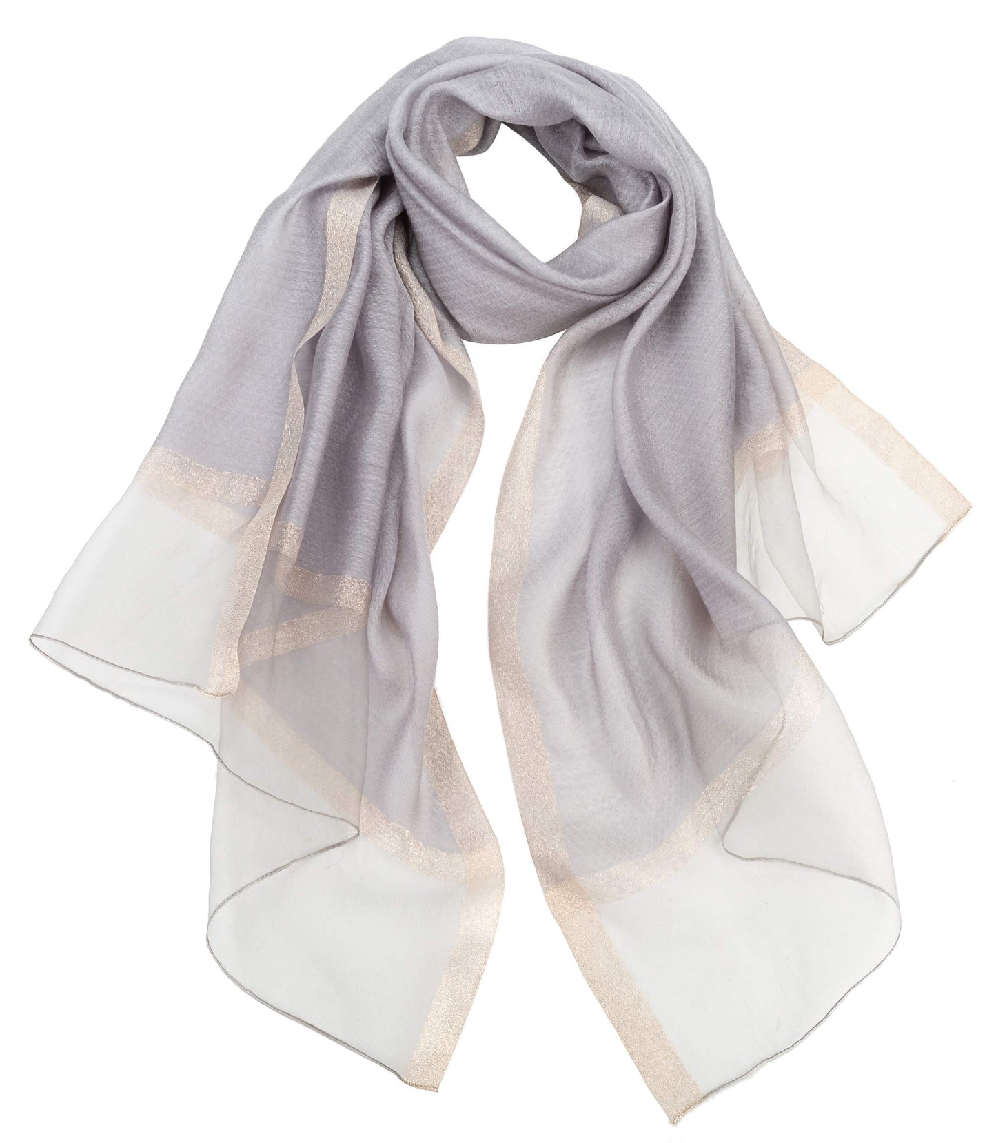 World of Shawls Sheer Double Texture and Two Tone with Gold Shimmer Border Scarf Wrap Stole Occasion Party Prom Wedding Event