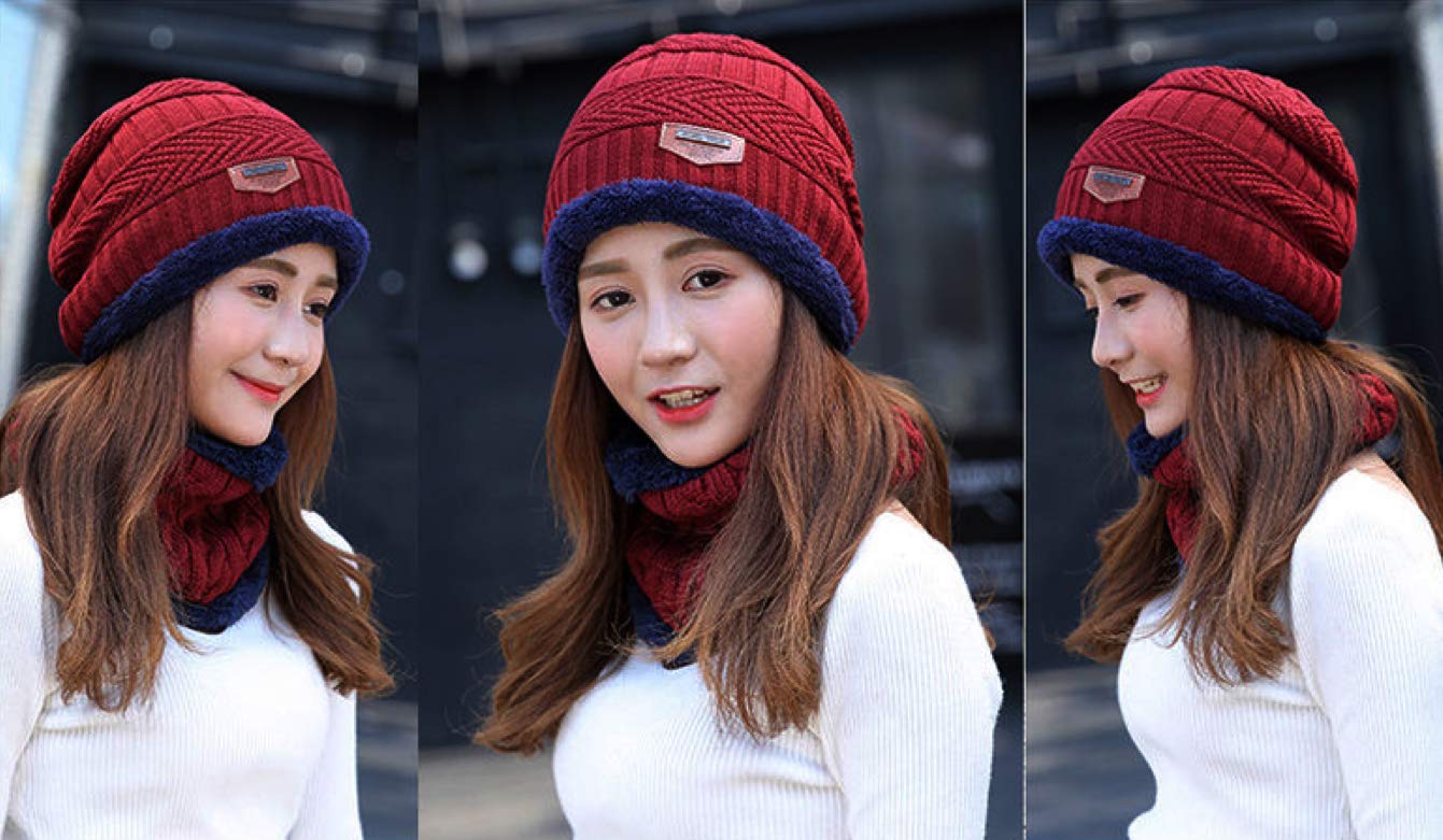 World of Shawls Unisex Men Women Knitted Fleece Beanie Hat and Loop Circle Scarf Snood Set Warm Soft and Comfortable