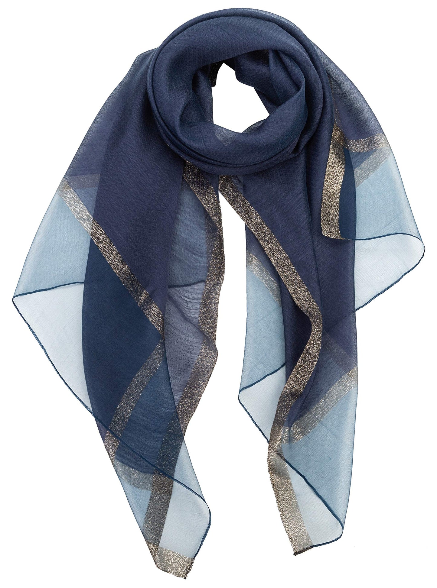 World of Shawls Sheer Double Texture and Two Tone with Gold Shimmer Border Scarf Wrap Stole Occasion Party Prom Wedding Event