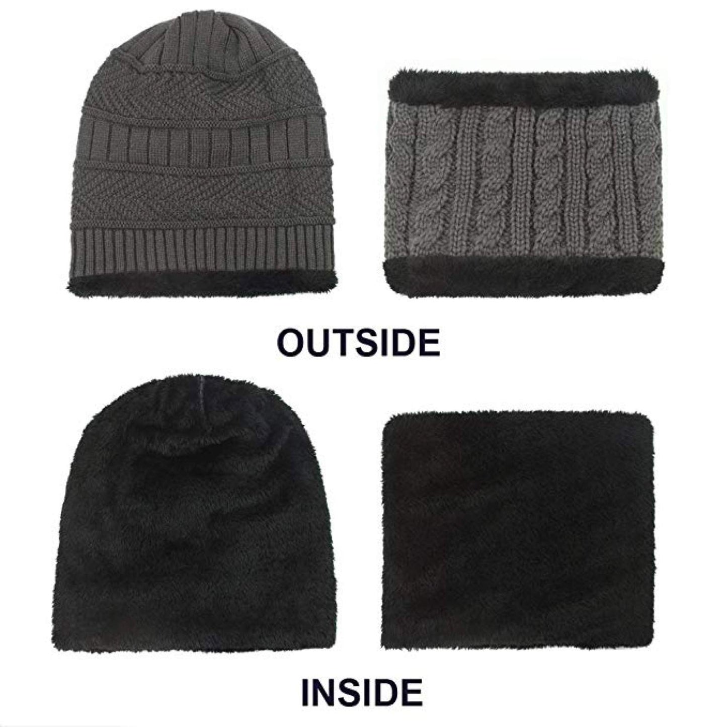 World of Shawls Unisex Men Women Knitted Fleece Beanie Hat and Loop Circle Scarf Snood Set Warm Soft and Comfortable