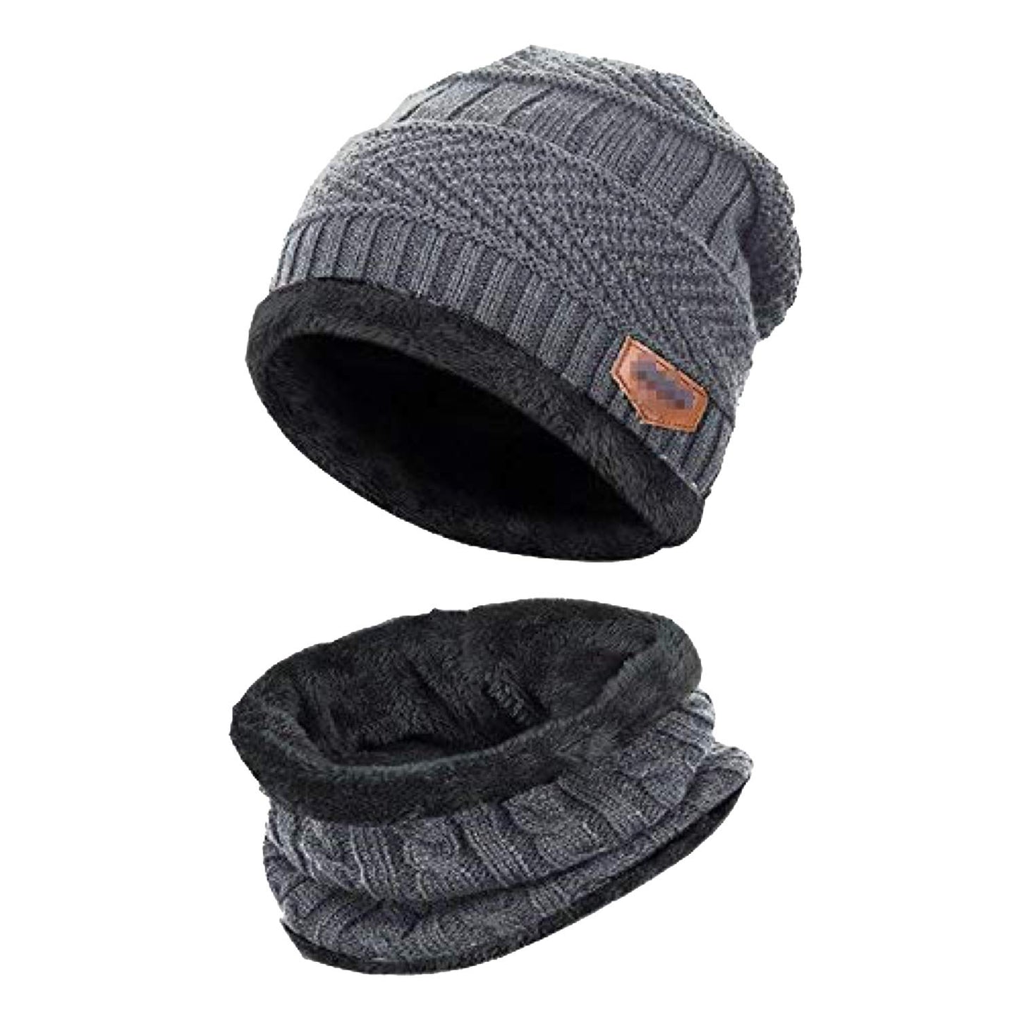 World of Shawls Unisex Men Women Knitted Fleece Beanie Hat and Loop Circle Scarf Snood Set Warm Soft and Comfortable