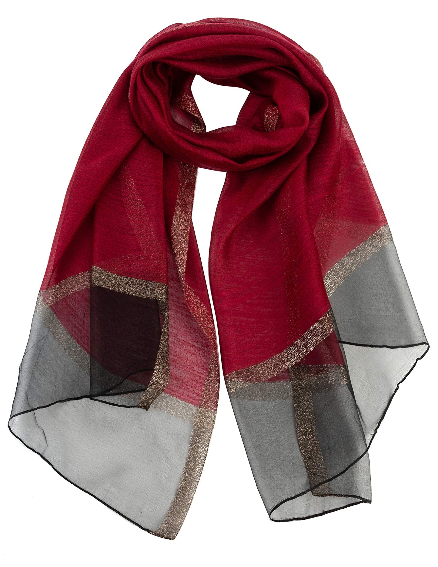 World of Shawls Sheer Double Texture and Two Tone with Gold Shimmer Border Scarf Wrap Stole Occasion Party Prom Wedding Event