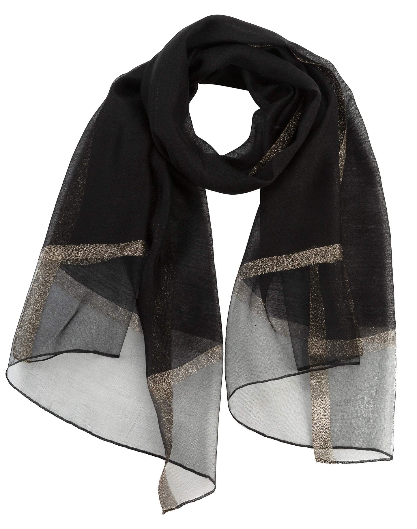 World of Shawls Sheer Double Texture and Two Tone with Gold Shimmer Border Scarf Wrap Stole Occasion Party Prom Wedding Event