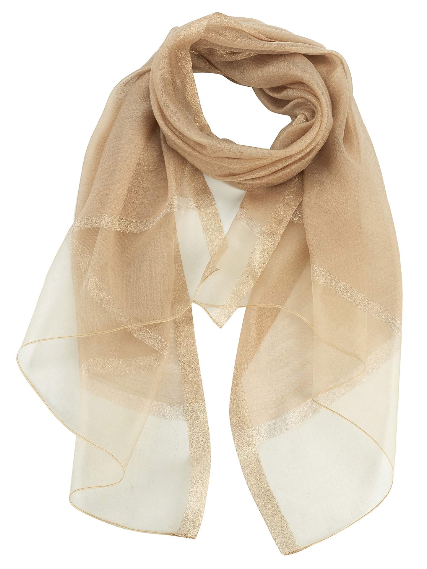 World of Shawls Sheer Double Texture and Two Tone with Gold Shimmer Border Scarf Wrap Stole Occasion Party Prom Wedding Event