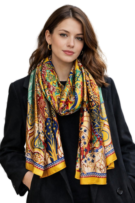 World of Shawls® Soft Silk-Feel Scarf for Women Lightweight Designer Shawl & Wrap Smooth Large 180×90cm Neck Scarf Ideal for Daily Use, Travel, Gifts & Occasions