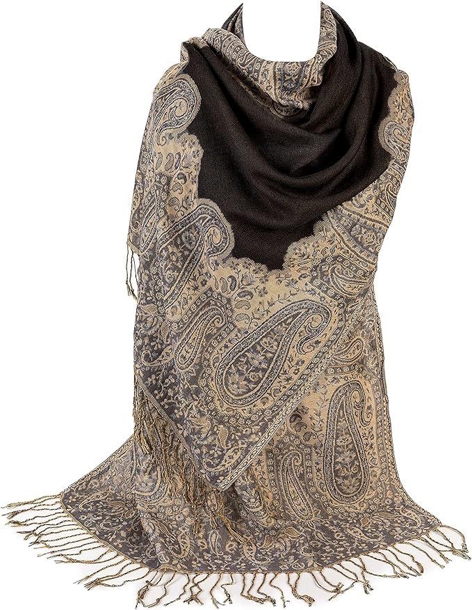 World of Shawls Ladies Paisley Bordered Pashmina Feel Shawl Scarf Wrap Luxuriously Warm Soft Vibrant