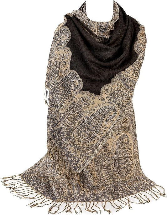 World of Shawls Ladies Paisley Bordered Pashmina Feel Shawl Scarf Wrap Luxuriously Warm Soft Vibrant