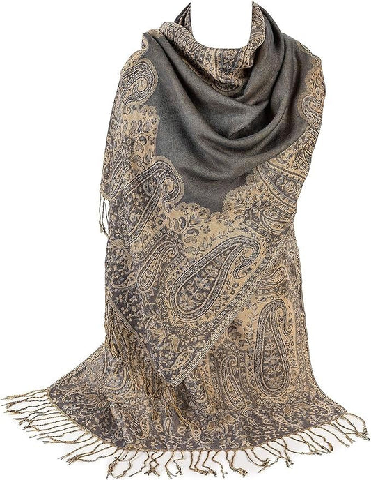 World of Shawls Ladies Paisley Bordered Pashmina Feel Shawl Scarf Wrap Luxuriously Warm Soft Vibrant