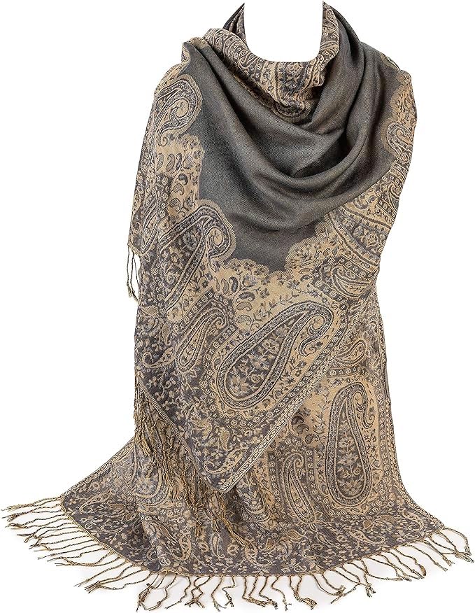 World of Shawls Ladies Paisley Bordered Pashmina Feel Shawl Scarf Wrap Luxuriously Warm Soft Vibrant