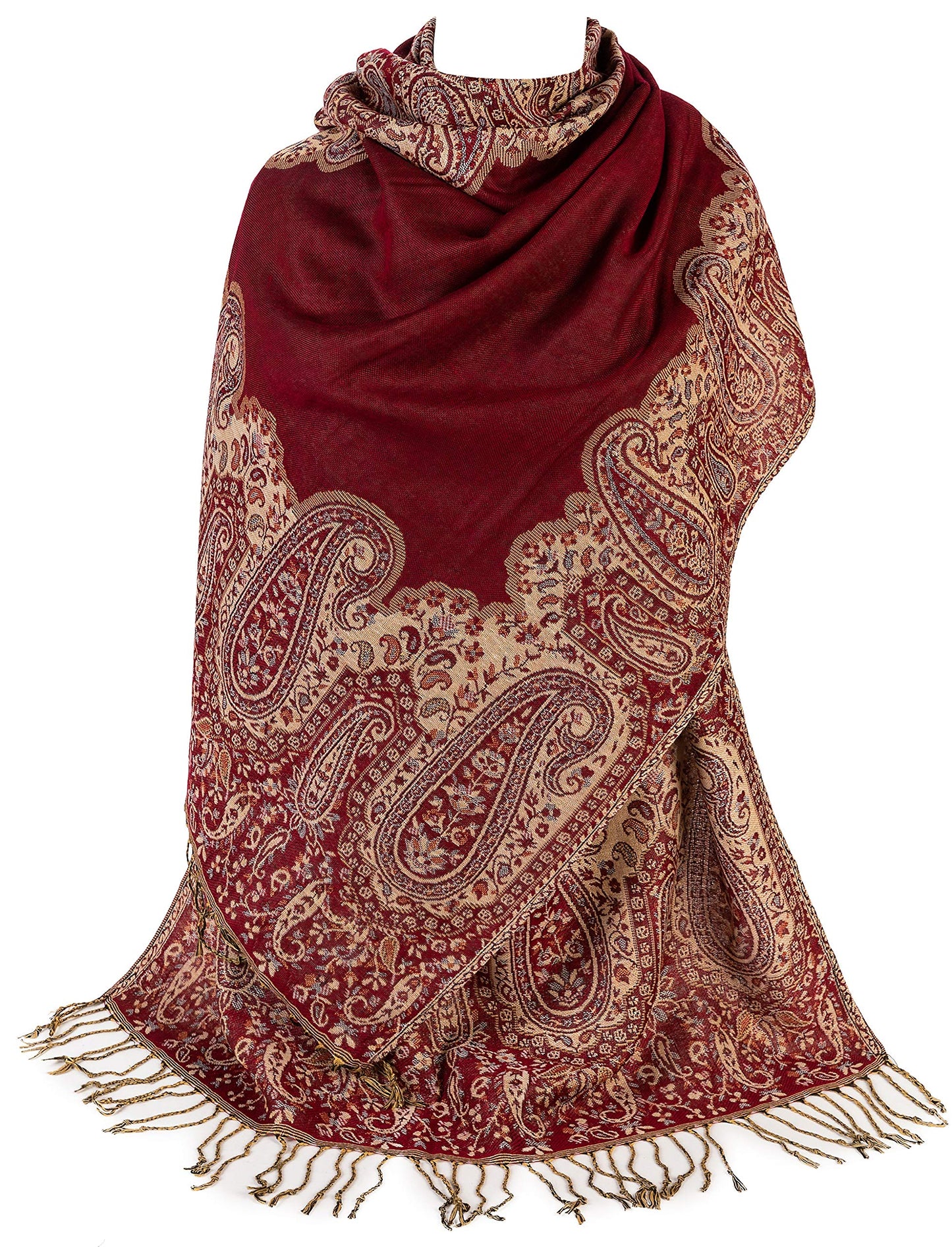 World of Shawls Ladies Paisley Bordered Pashmina Feel Shawl Scarf Wrap Luxuriously Warm Soft Vibrant