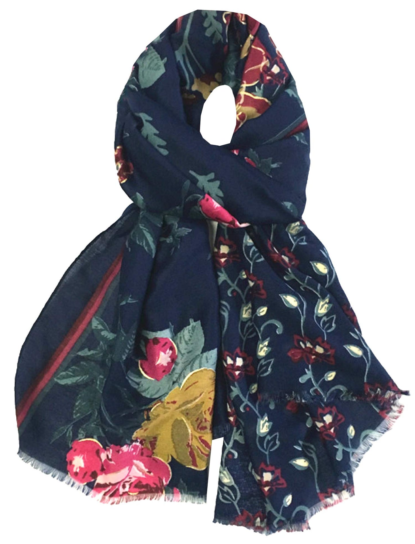 World of Shawls Floral Print with Gold Foil Scarf for Women Ladies Shawl Wrap Stole - Black Maroon Gold Grey Navy Blue Green