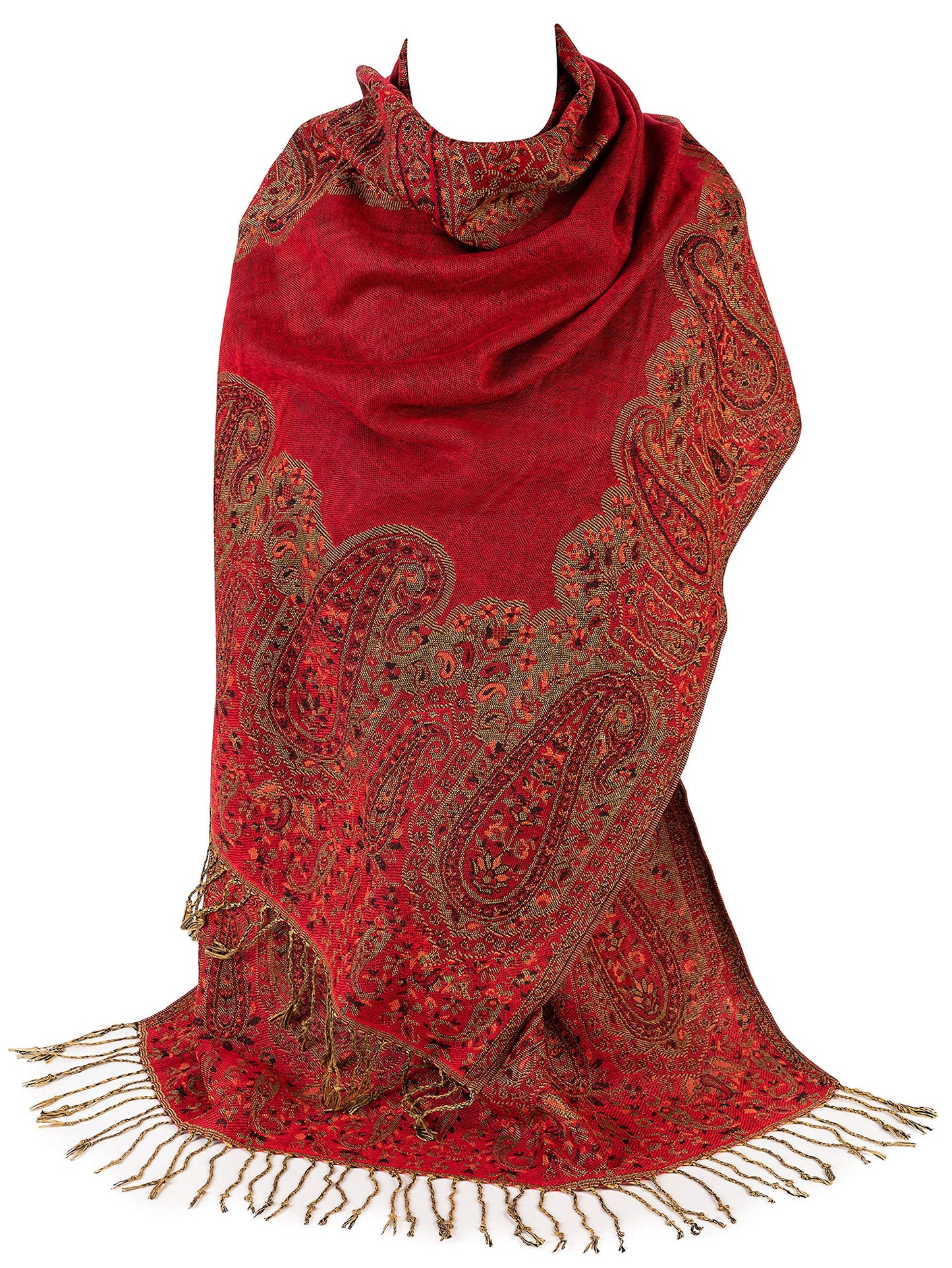 World of Shawls Ladies Paisley Bordered Pashmina Feel Shawl Scarf Wrap Luxuriously Warm Soft Vibrant