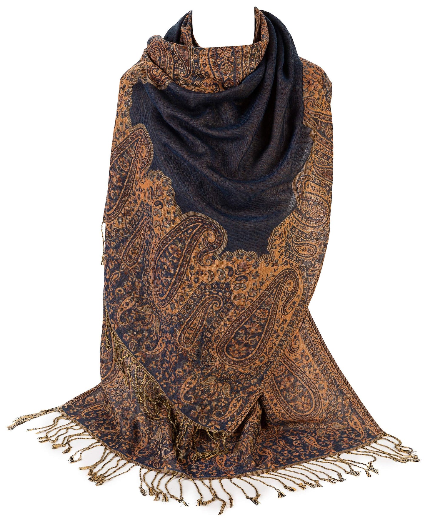 World of Shawls Ladies Paisley Bordered Pashmina Feel Shawl Scarf Wrap Luxuriously Warm Soft Vibrant