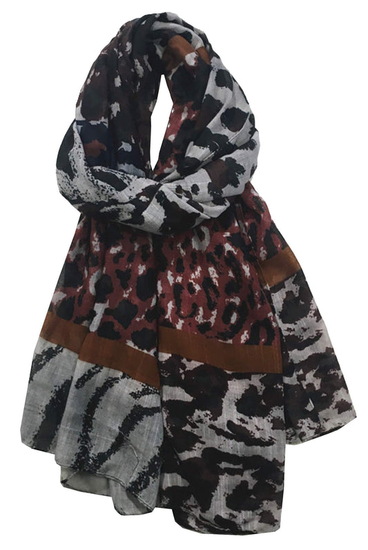 World of Shawls Leopard Print Scarfs for Women Ladies - Black Olive Green Pink Navy Blue Silver - Stylish Scarves Shawl Wrap Stole for Women