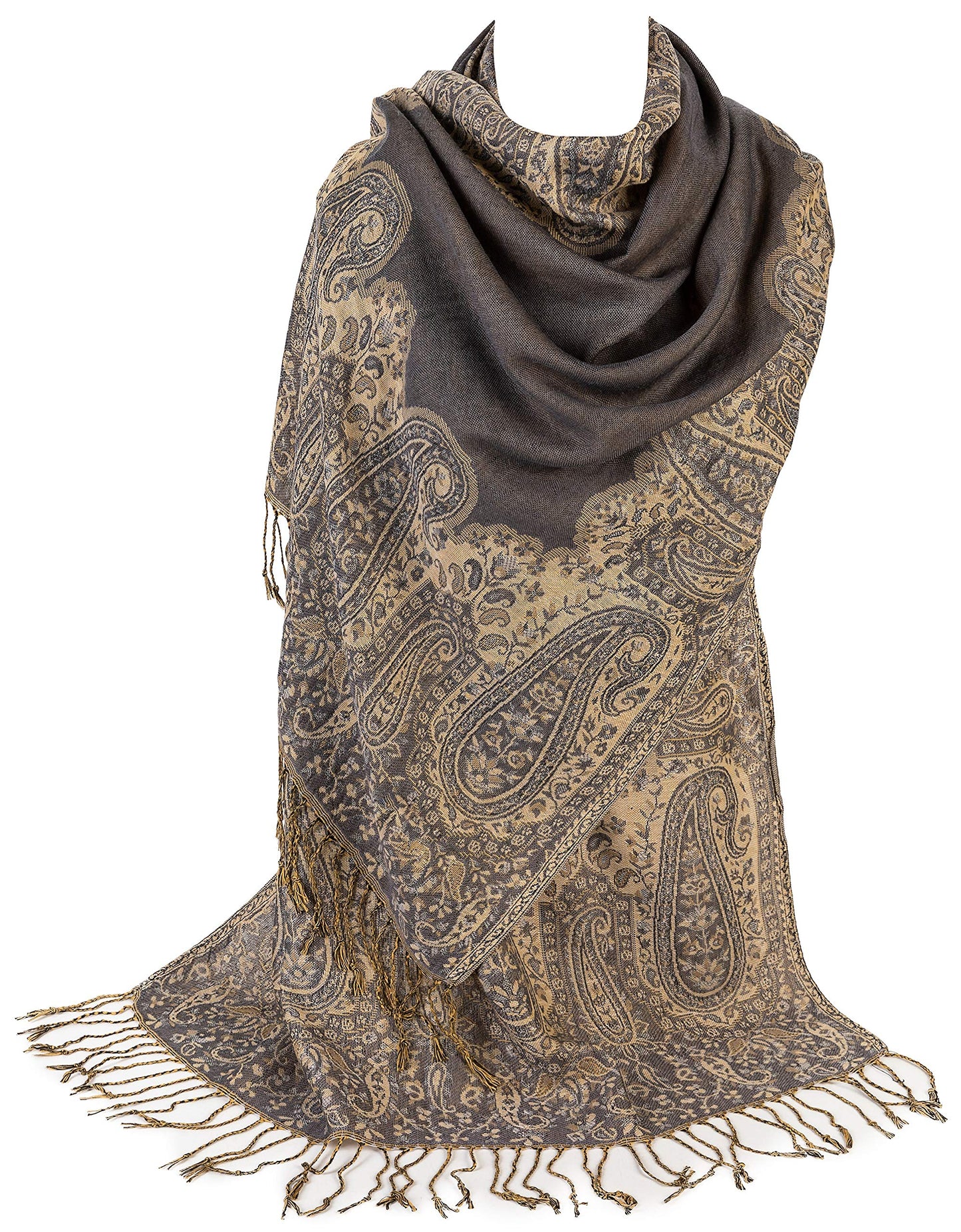 World of Shawls Ladies Paisley Bordered Pashmina Feel Shawl Scarf Wrap Luxuriously Warm Soft Vibrant