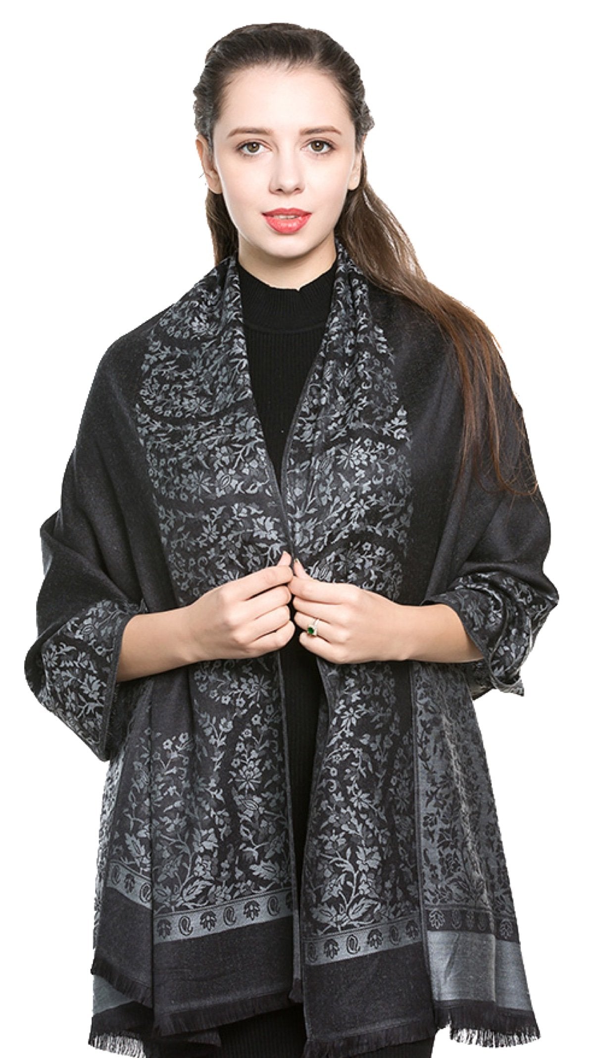 World of Shawls Reversible/Two Sided Print Self Embossed Pashmina Feel Wrap Scarf Stole Scarves Shawl