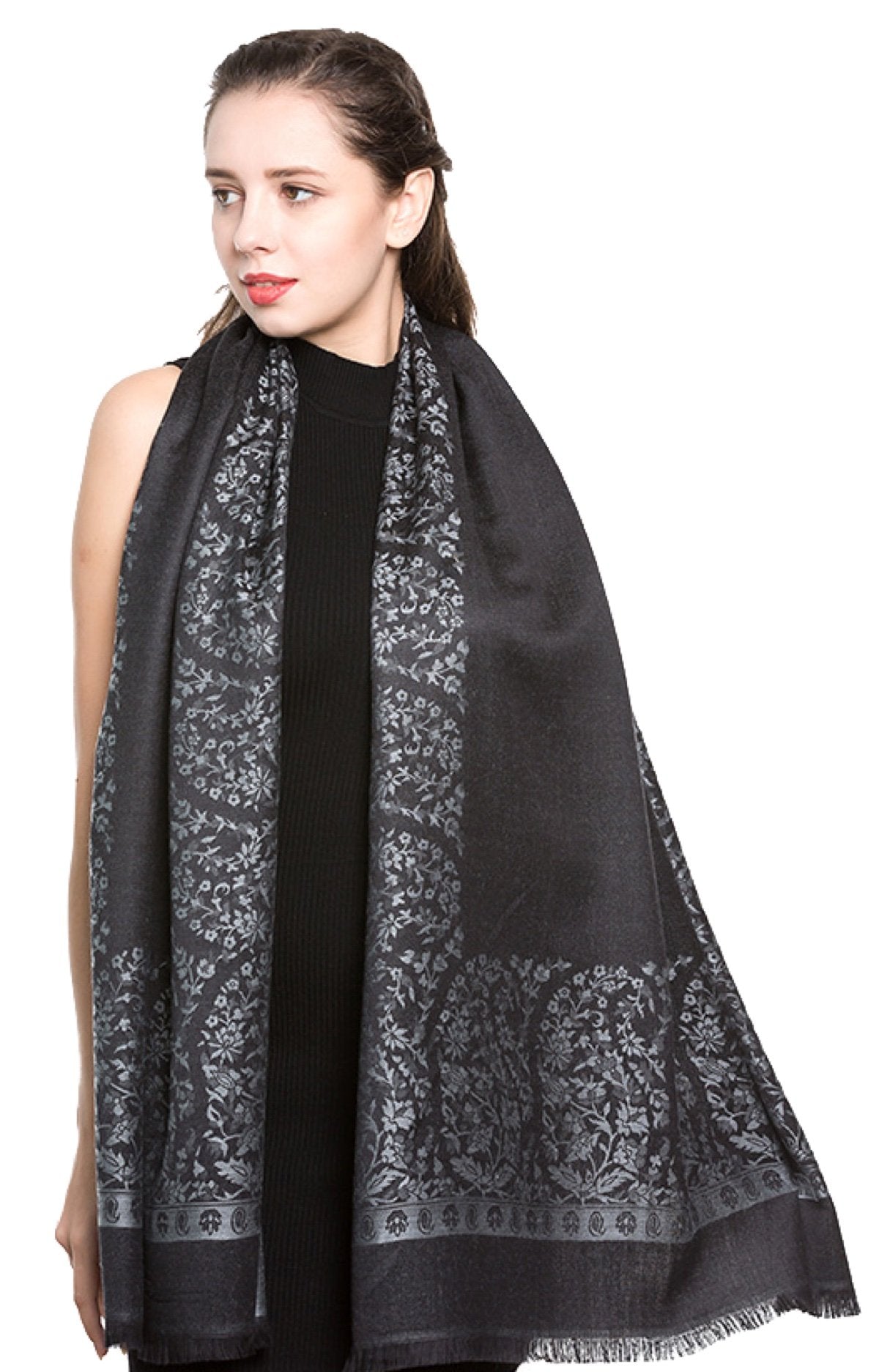 World of Shawls Reversible/Two Sided Print Self Embossed Pashmina Feel Wrap Scarf Stole Scarves Shawl