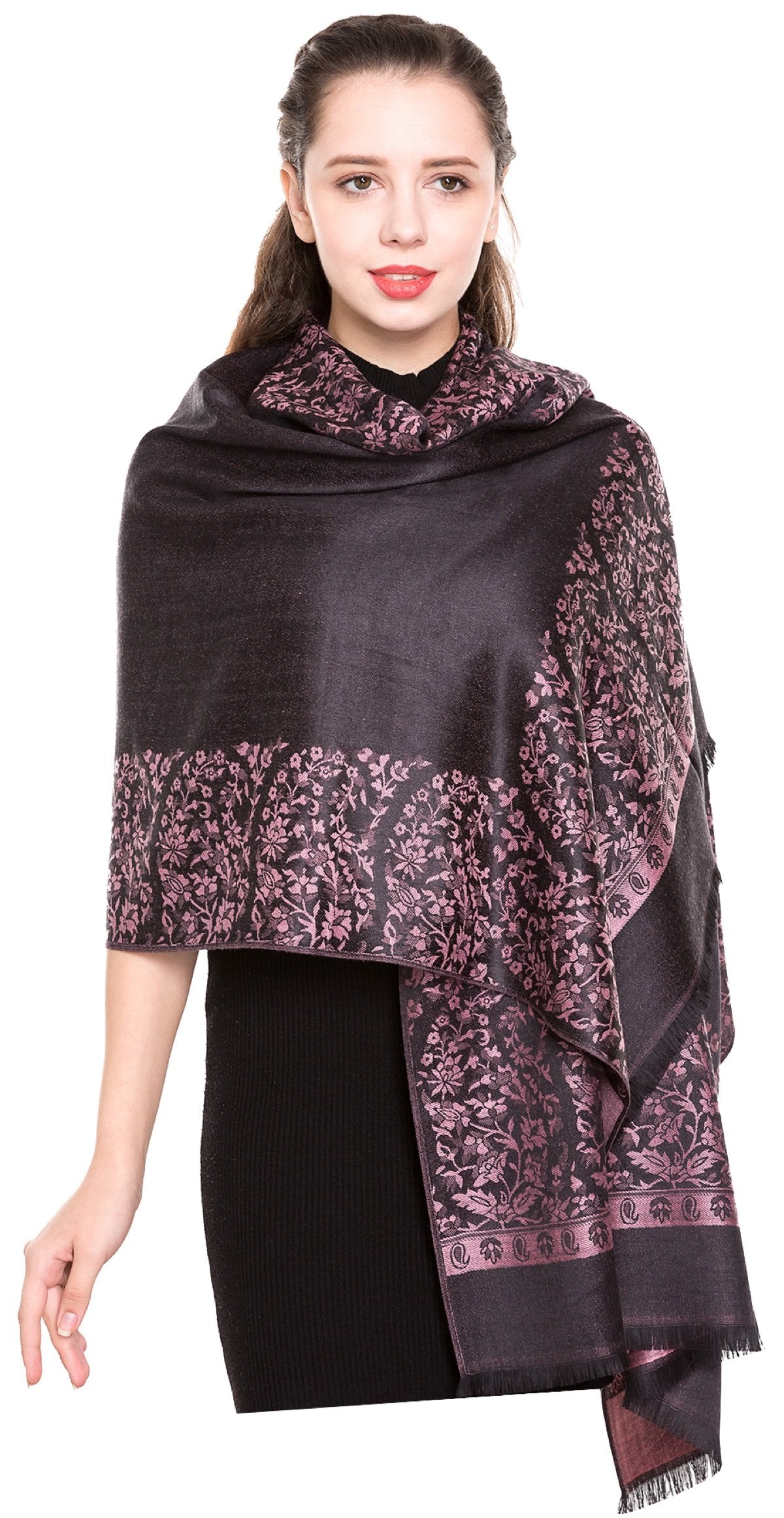 World of Shawls Reversible/Two Sided Print Self Embossed Pashmina Feel Wrap Scarf Stole Scarves Shawl