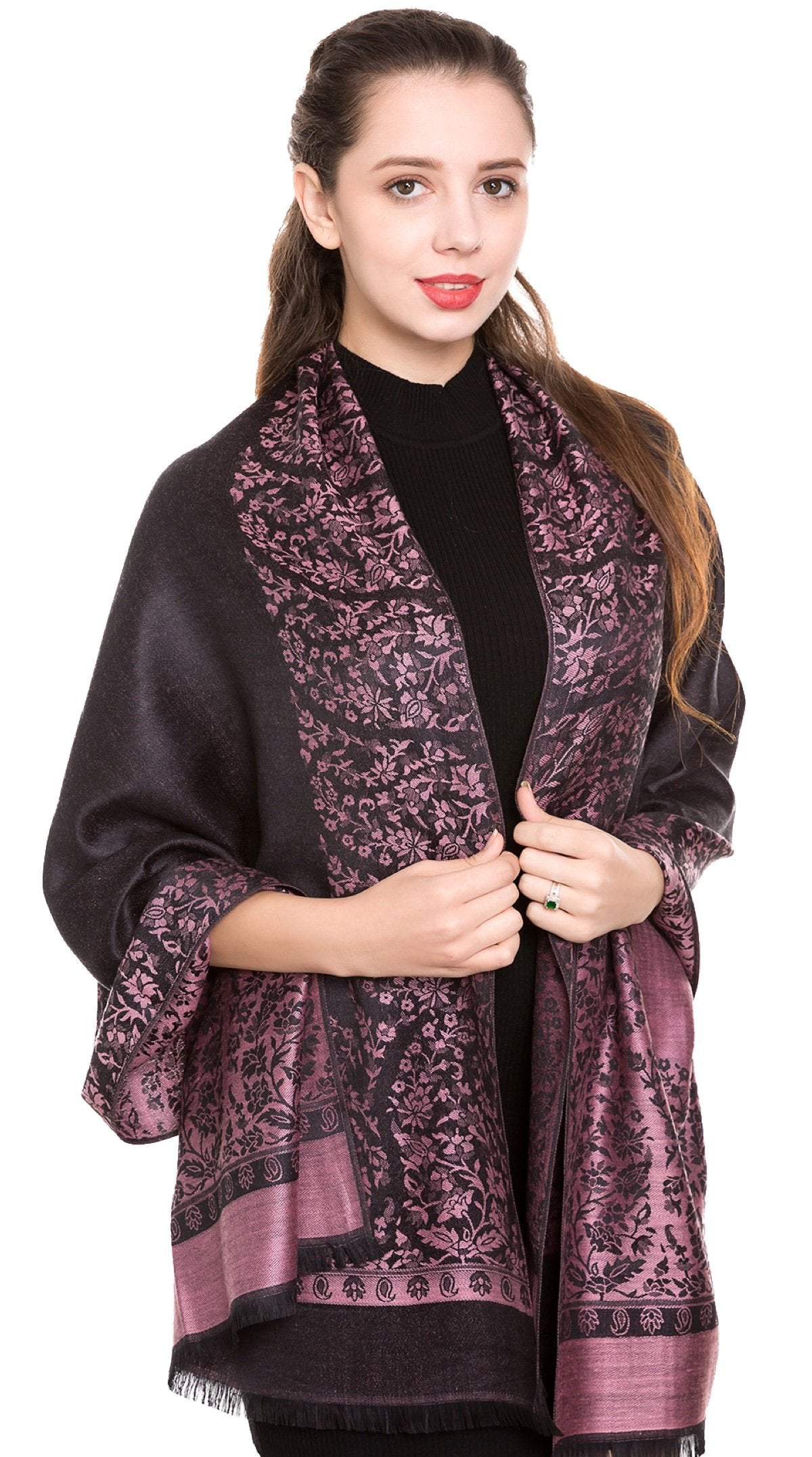 World of Shawls Reversible/Two Sided Print Self Embossed Pashmina Feel Wrap Scarf Stole Scarves Shawl