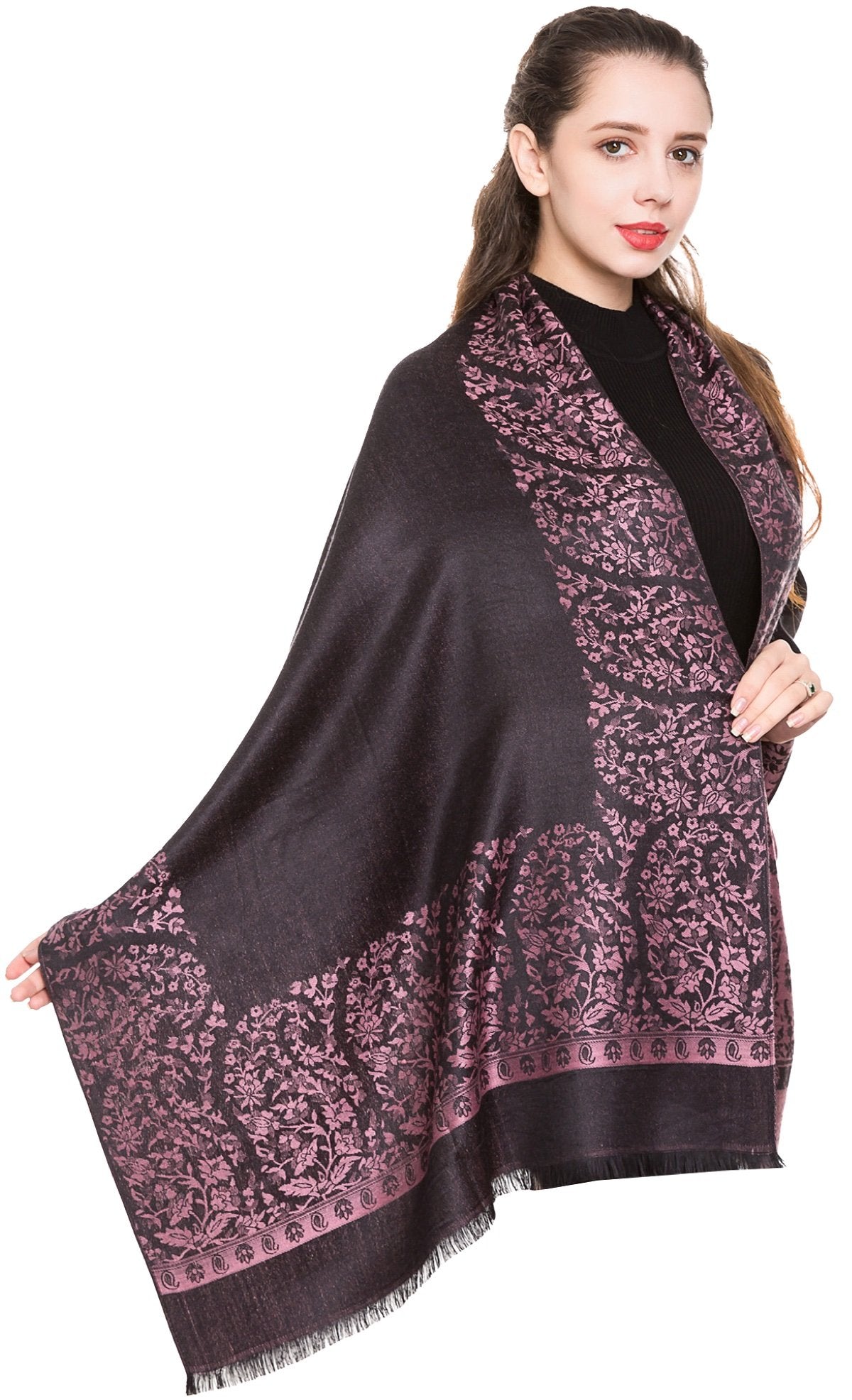World of Shawls Reversible/Two Sided Print Self Embossed Pashmina Feel Wrap Scarf Stole Scarves Shawl