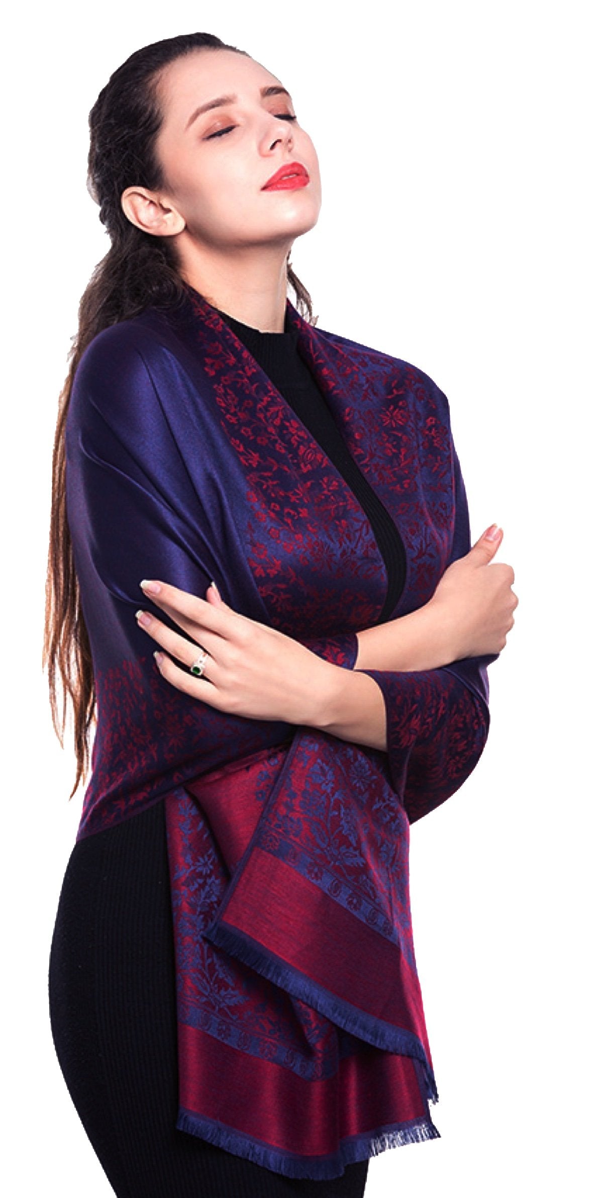 World of Shawls Reversible/Two Sided Print Self Embossed Pashmina Feel Wrap Scarf Stole Scarves Shawl