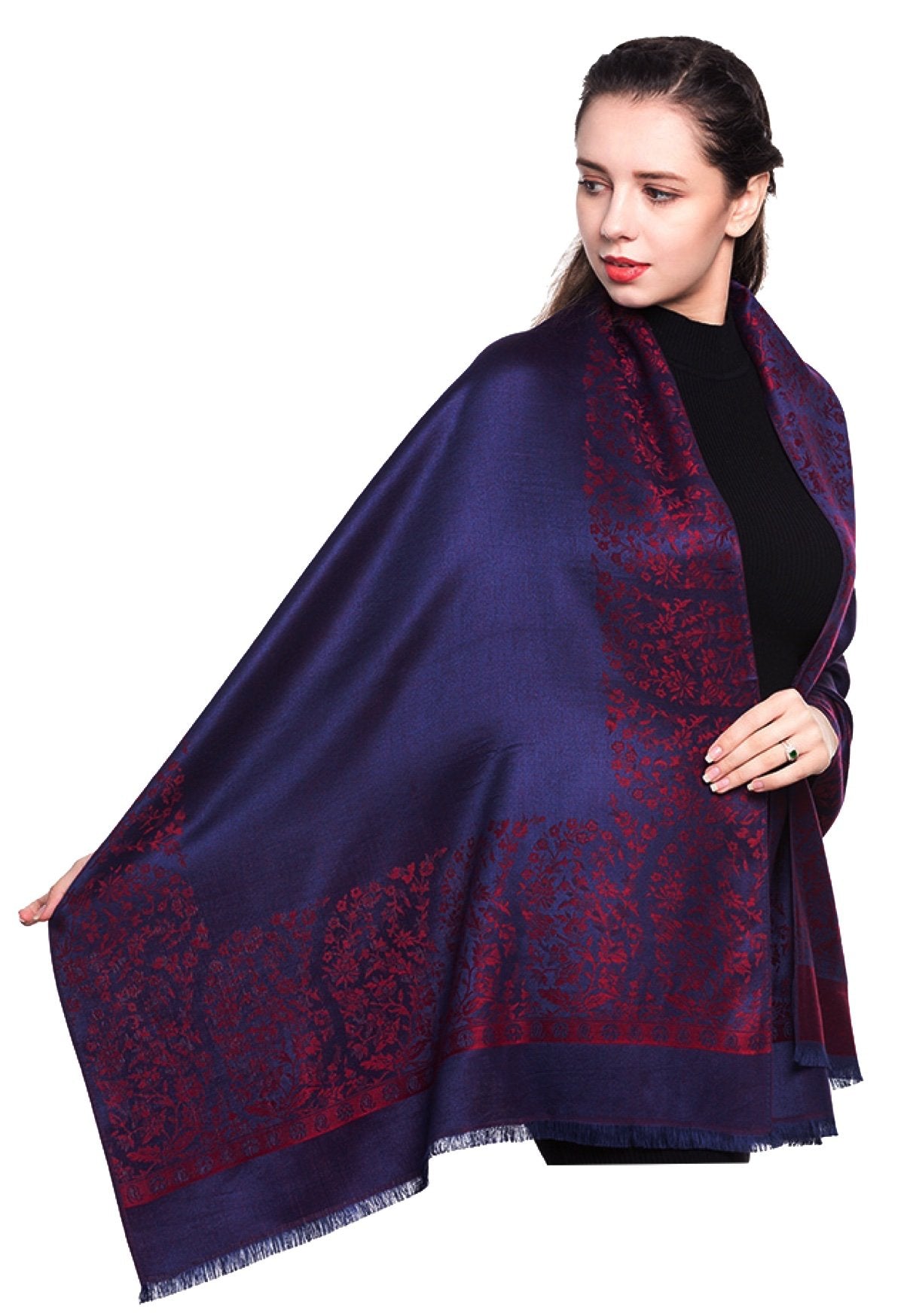 World of Shawls Reversible/Two Sided Print Self Embossed Pashmina Feel Wrap Scarf Stole Scarves Shawl