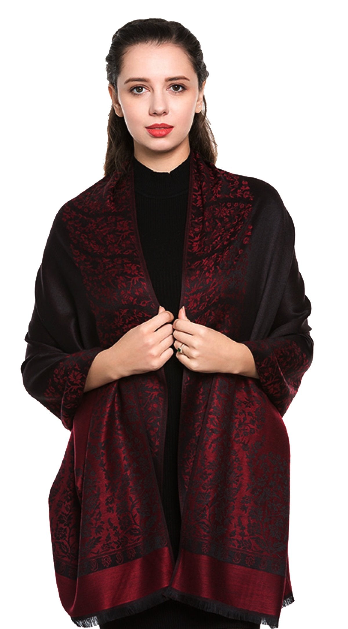 World of Shawls Reversible/Two Sided Print Self Embossed Pashmina Feel Wrap Scarf Stole Scarves Shawl